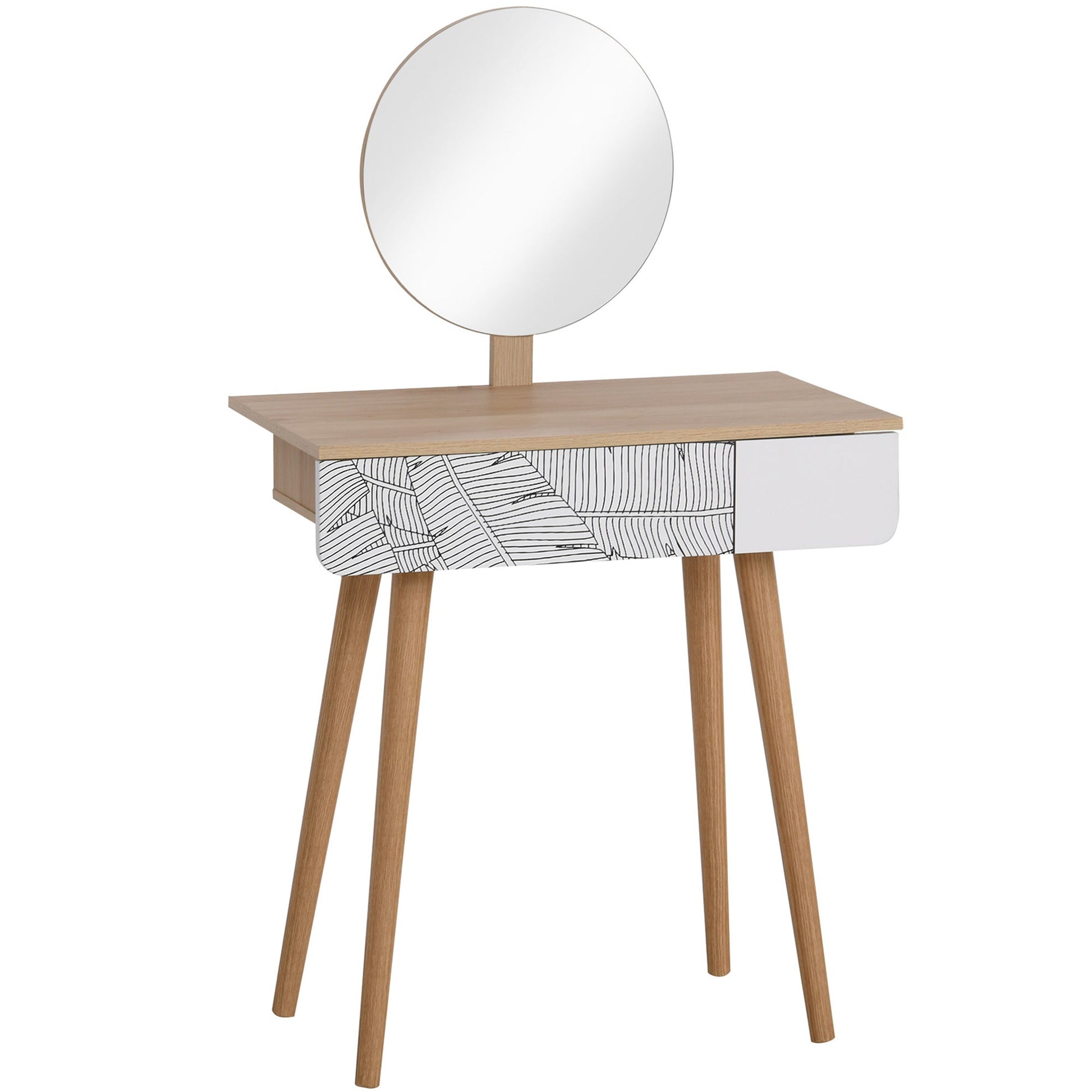 HOMCOM Dressing Table with Drawer and Mirror height adjustable Wooden Oak Color Bedroom Dressing Room Elegant and Durable | Luxury Home Accessories | Heulog Glow