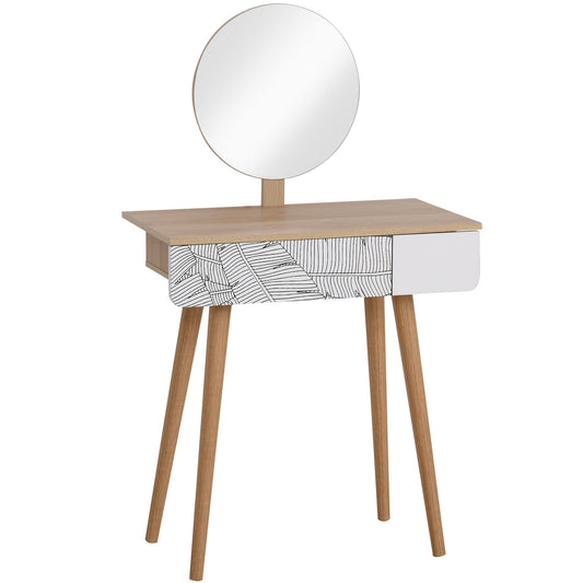 HOMCOM Dressing Table with Drawer and Mirror height adjustable Wooden Oak Color Bedroom Dressing Room Elegant and Durable | Luxury Home Accessories | Heulog Glow
