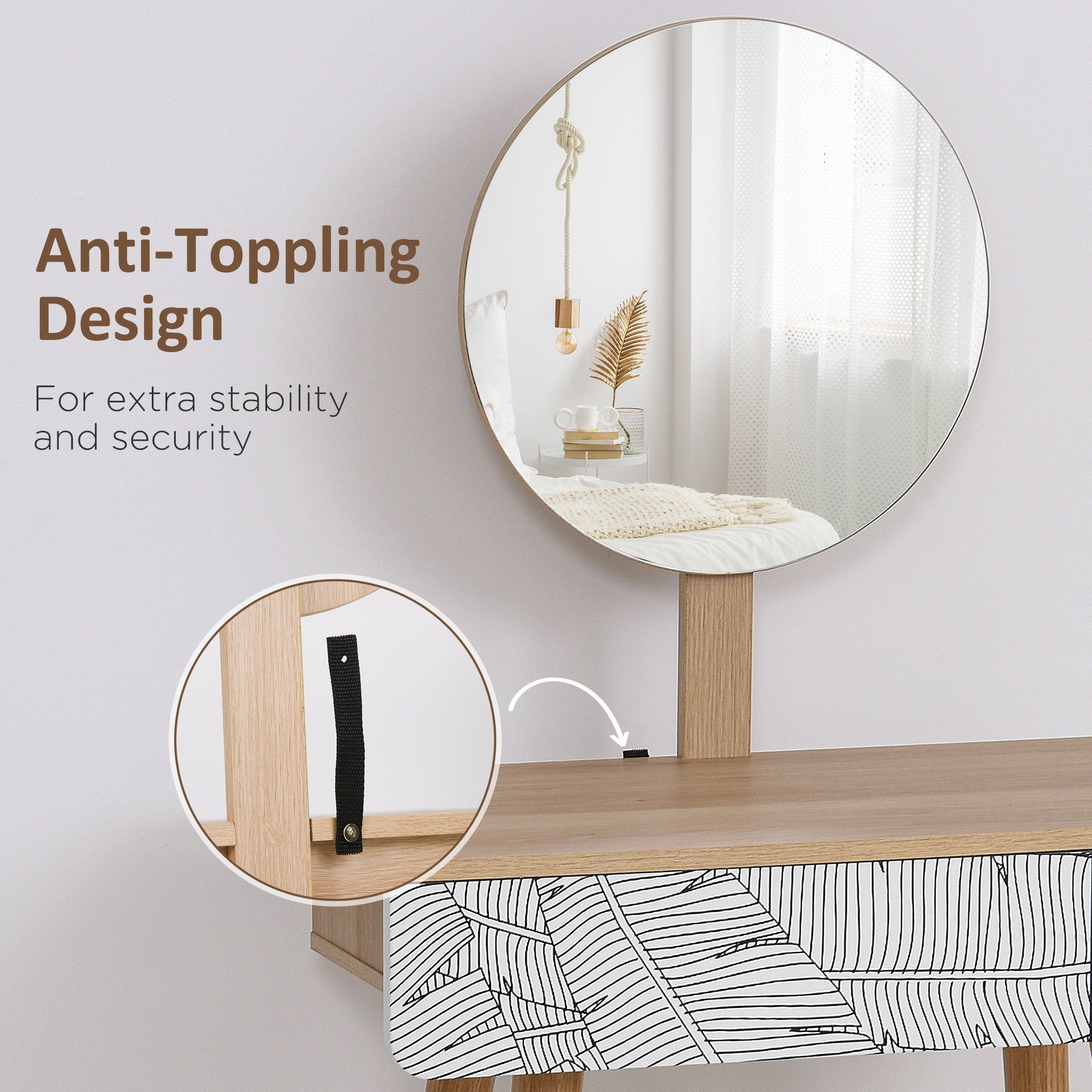 HOMCOM Dressing Table with Drawer and Mirror height adjustable Wooden Oak Color Bedroom Dressing Room Elegant and Durable | Luxury Home Accessories | Heulog Glow