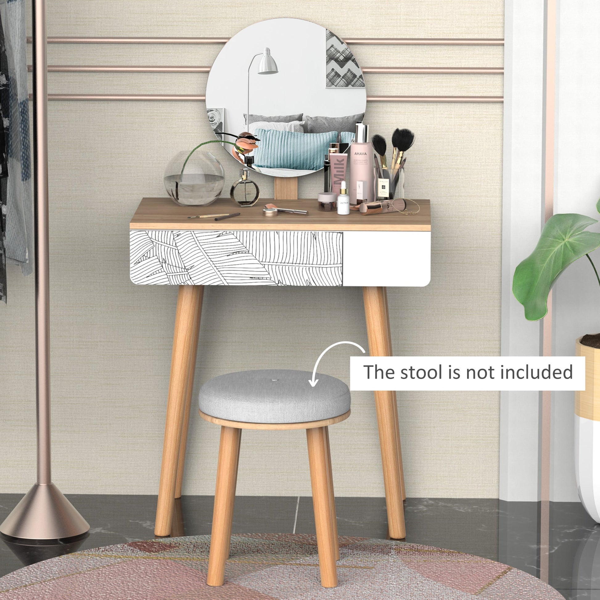 HOMCOM Dressing Table with Drawer and Mirror height adjustable Wooden Oak Color Bedroom Dressing Room Elegant and Durable | Luxury Home Accessories | Heulog Glow