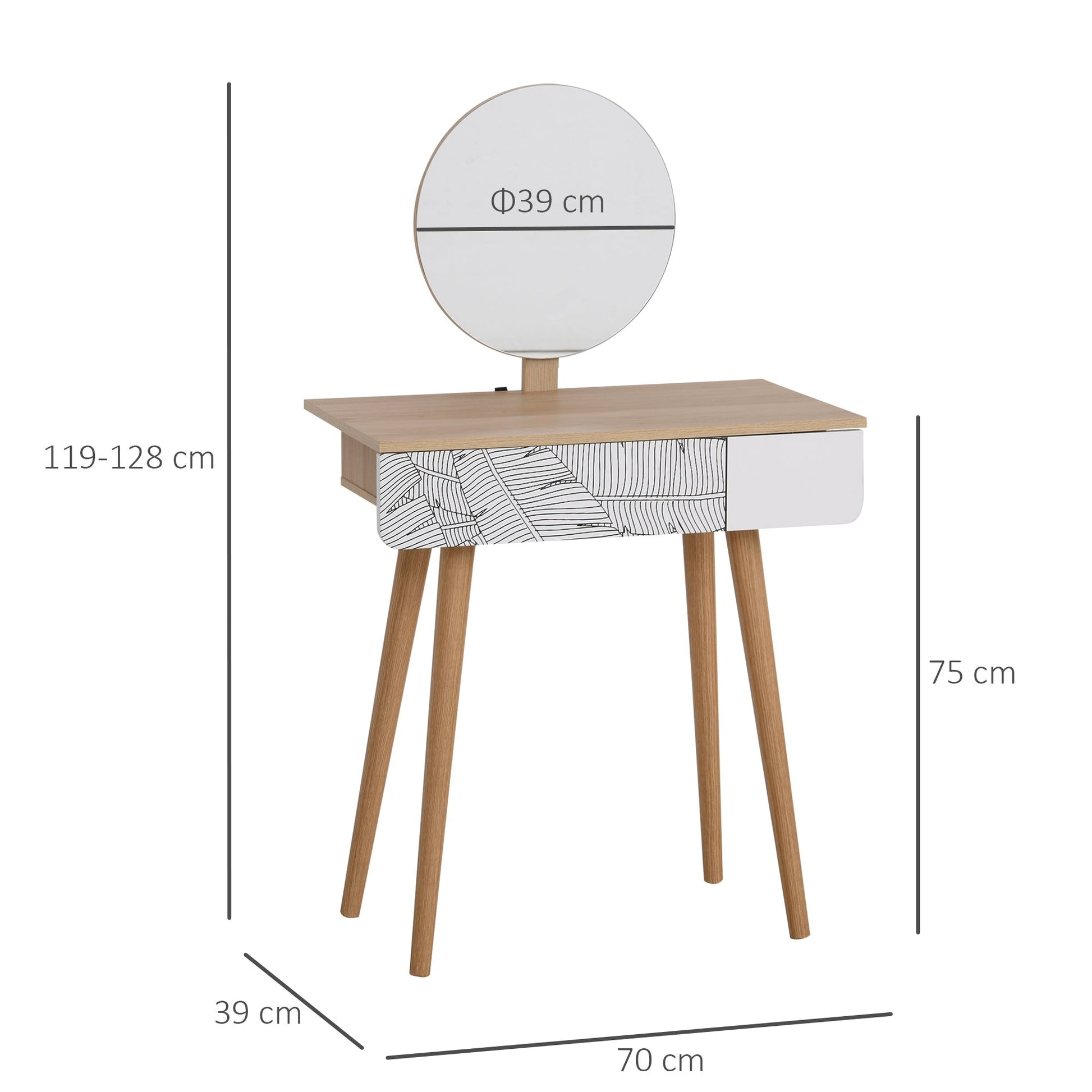 HOMCOM Dressing Table with Drawer and Mirror height adjustable Wooden Oak Color Bedroom Dressing Room Elegant and Durable | Luxury Home Accessories | Heulog Glow