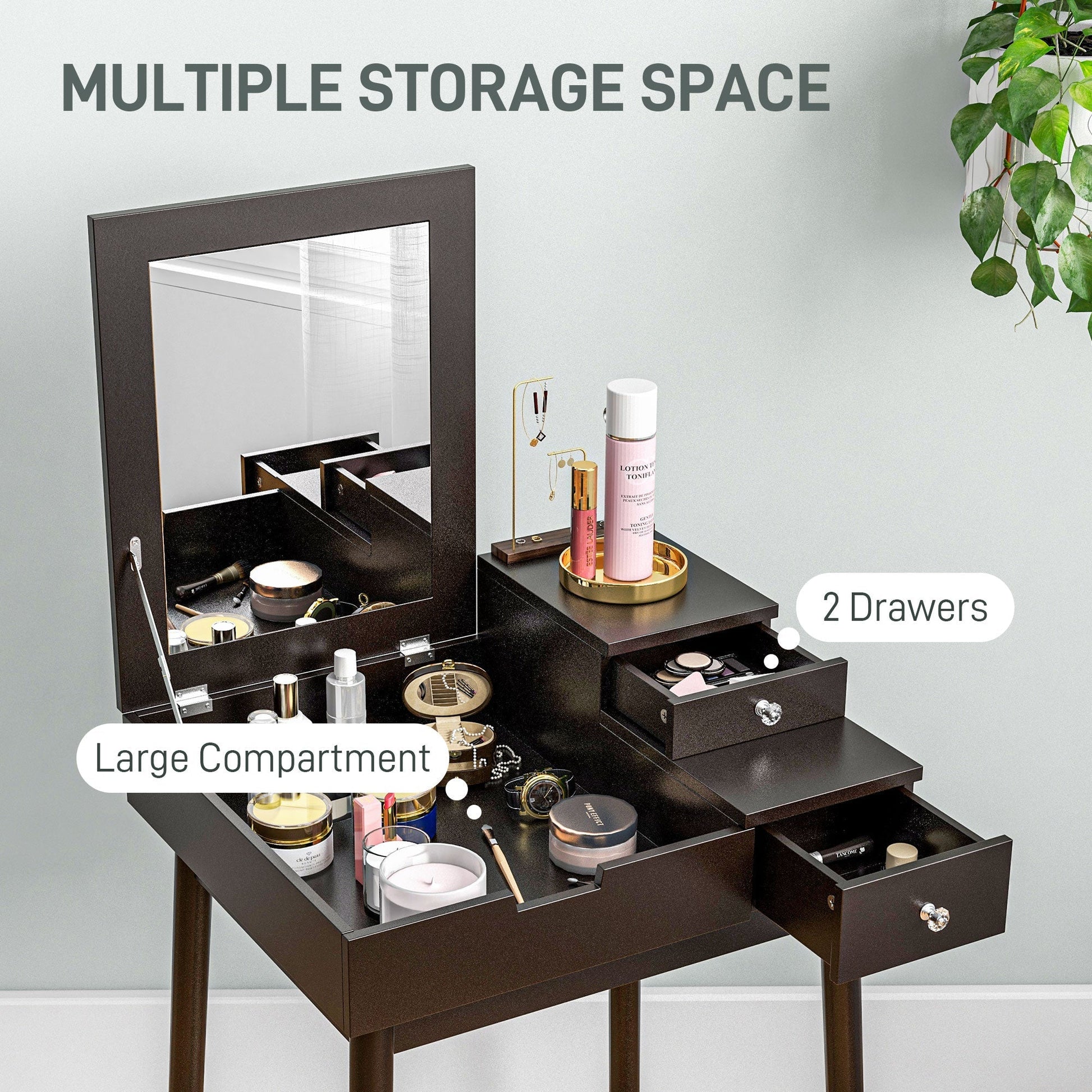 HOMCOM Dressing Table with Flip-up Mirror, Makeup Desk with 2 Drawers, Vanity Table Writing Desk for Bedroom Living Room, Black | Luxury Home Accessories | Heulog Glow