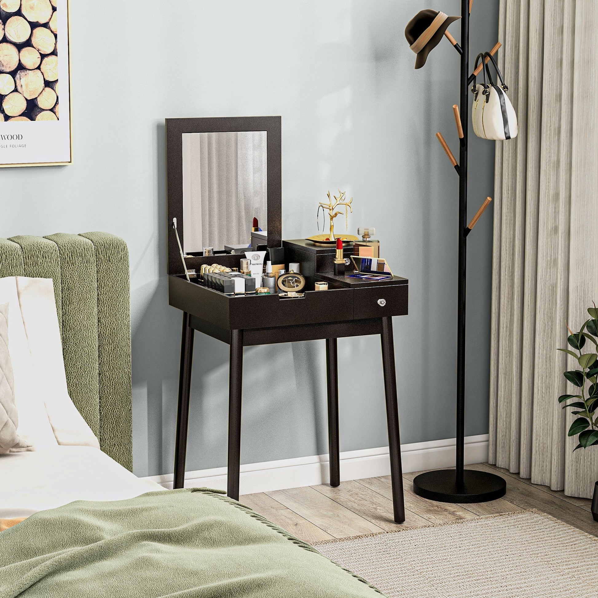 HOMCOM Dressing Table with Flip-up Mirror, Makeup Desk with 2 Drawers, Vanity Table Writing Desk for Bedroom Living Room, Black | Luxury Home Accessories | Heulog Glow