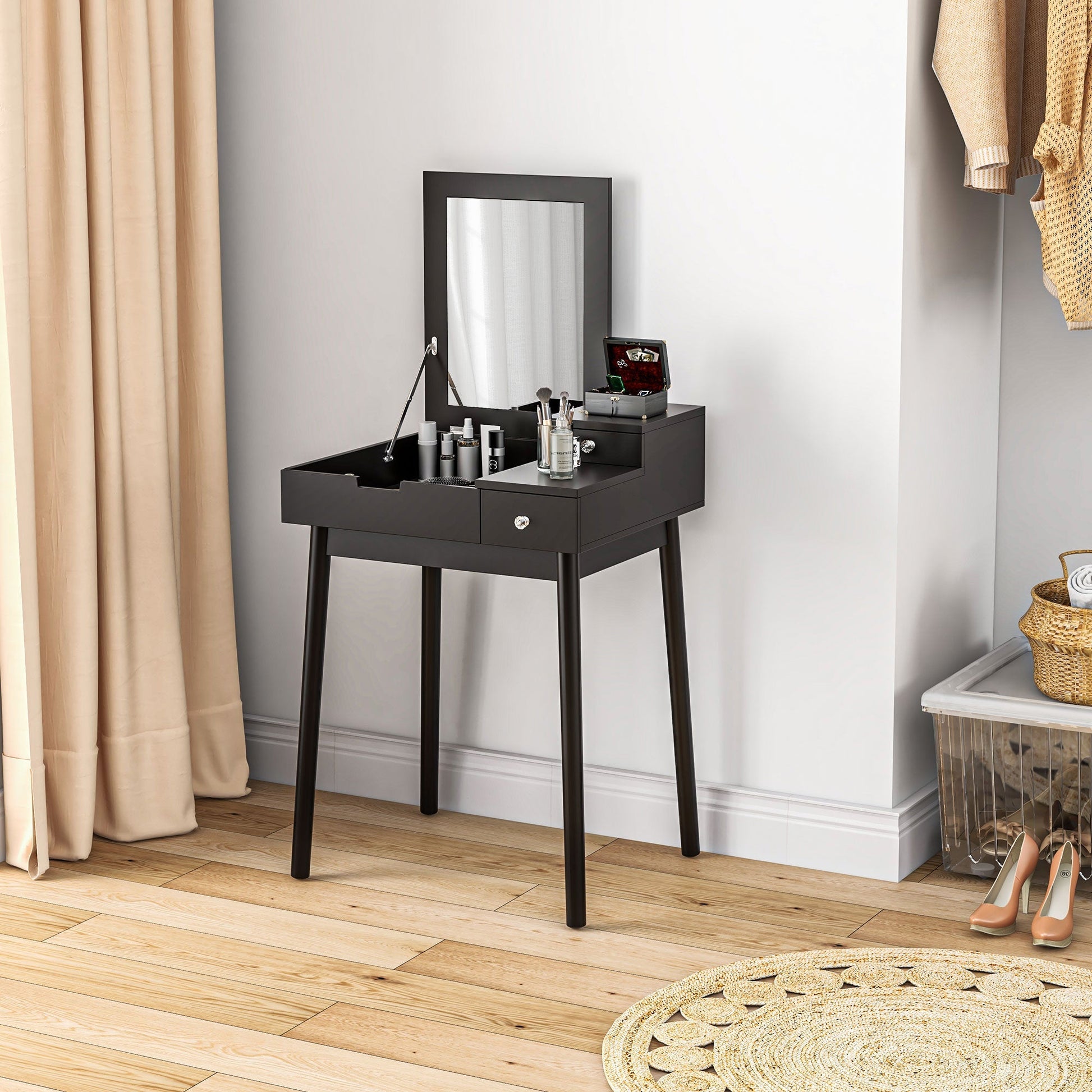 HOMCOM Dressing Table with Flip-up Mirror, Makeup Desk with 2 Drawers, Vanity Table Writing Desk for Bedroom Living Room, Black | Luxury Home Accessories | Heulog Glow