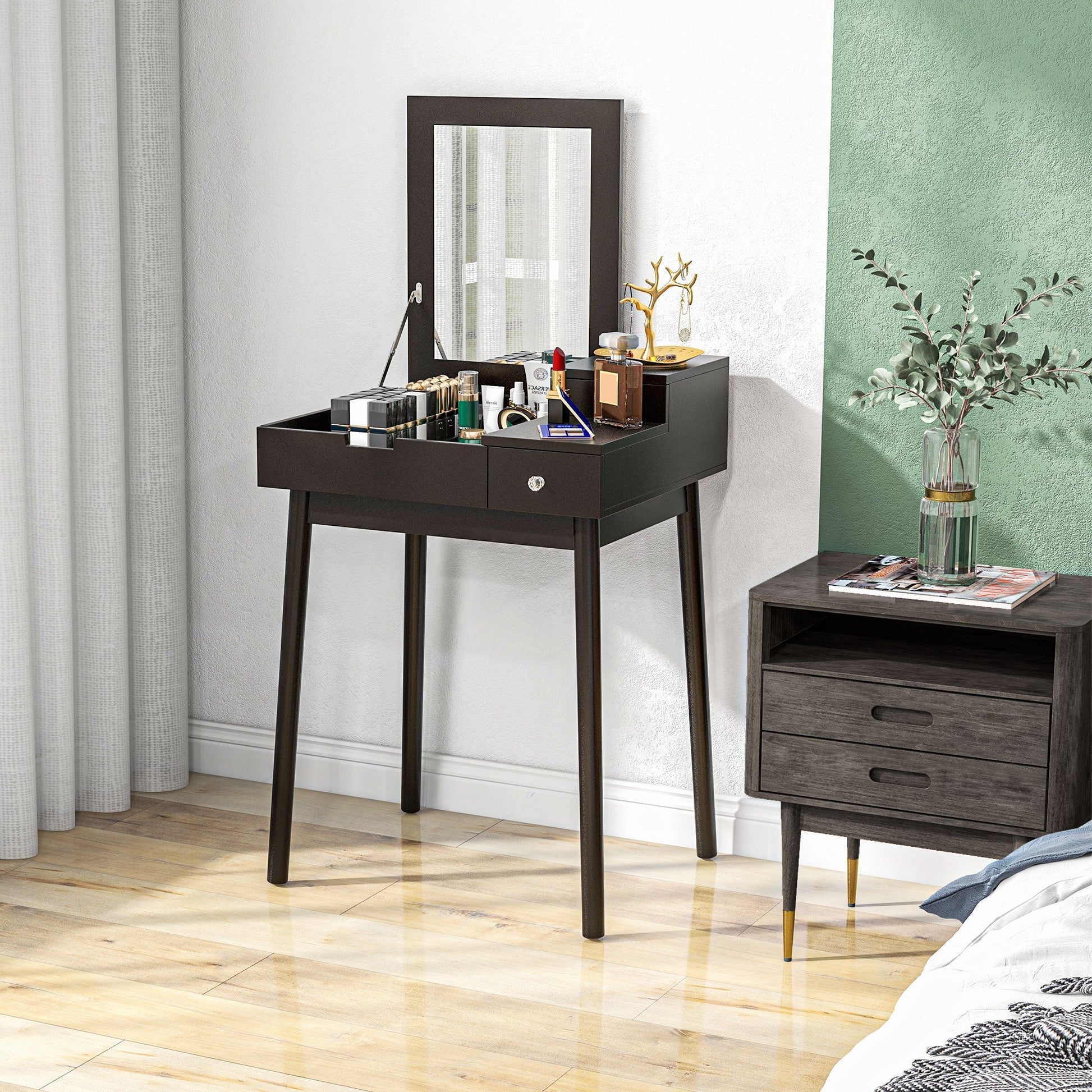 HOMCOM Dressing Table with Flip-up Mirror, Makeup Desk with 2 Drawers, Vanity Table Writing Desk for Bedroom Living Room, Black | Luxury Home Accessories | Heulog Glow