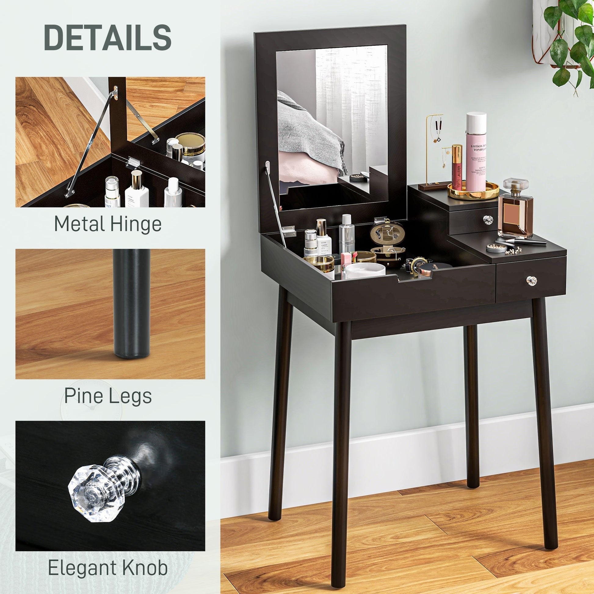 HOMCOM Dressing Table with Flip-up Mirror, Makeup Desk with 2 Drawers, Vanity Table Writing Desk for Bedroom Living Room, Black | Luxury Home Accessories | Heulog Glow