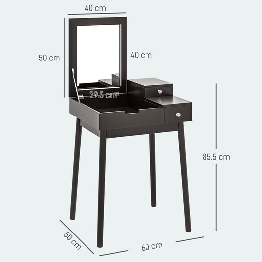 HOMCOM Dressing Table with Flip-up Mirror, Makeup Desk with 2 Drawers, Vanity Table Writing Desk for Bedroom Living Room, Black | Luxury Home Accessories | Heulog Glow