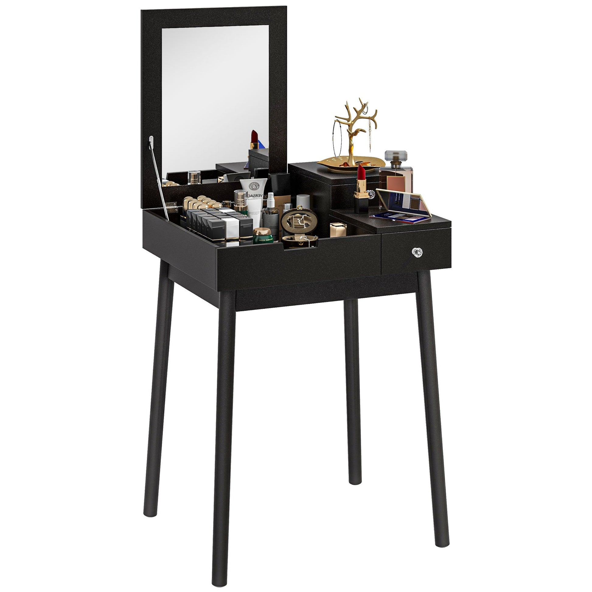 HOMCOM Dressing Table with Flip-up Mirror, Makeup Desk with 2 Drawers, Vanity Table Writing Desk for Bedroom Living Room, Black | Luxury Home Accessories | Heulog Glow