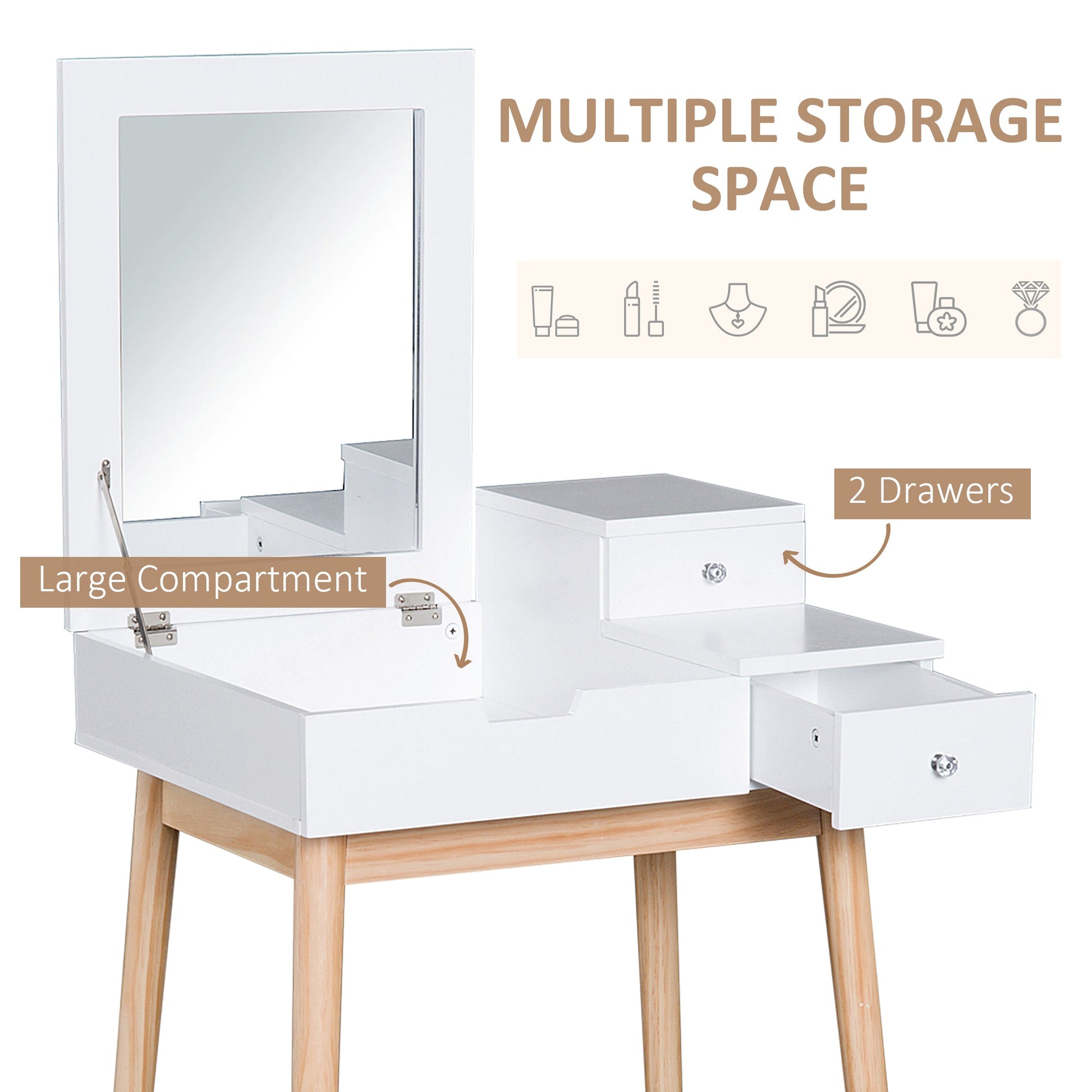 HOMCOM Dressing Table with Flip-up Mirror, Makeup Desk with 2 Drawers, Vanity Table Writing Desk for Bedroom Living Room, White | Luxury Home Accessories | Heulog Glow