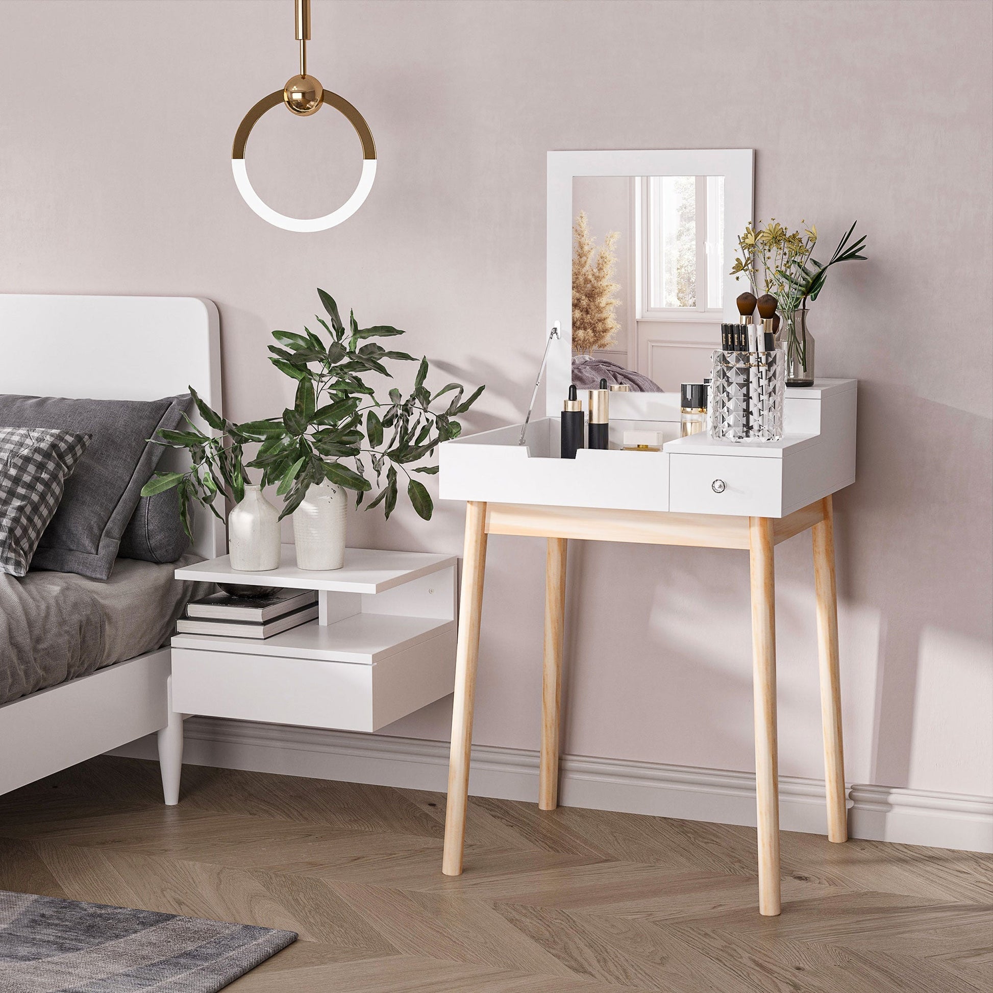 HOMCOM Dressing Table with Flip-up Mirror, Makeup Desk with 2 Drawers, Vanity Table Writing Desk for Bedroom Living Room, White | Luxury Home Accessories | Heulog Glow