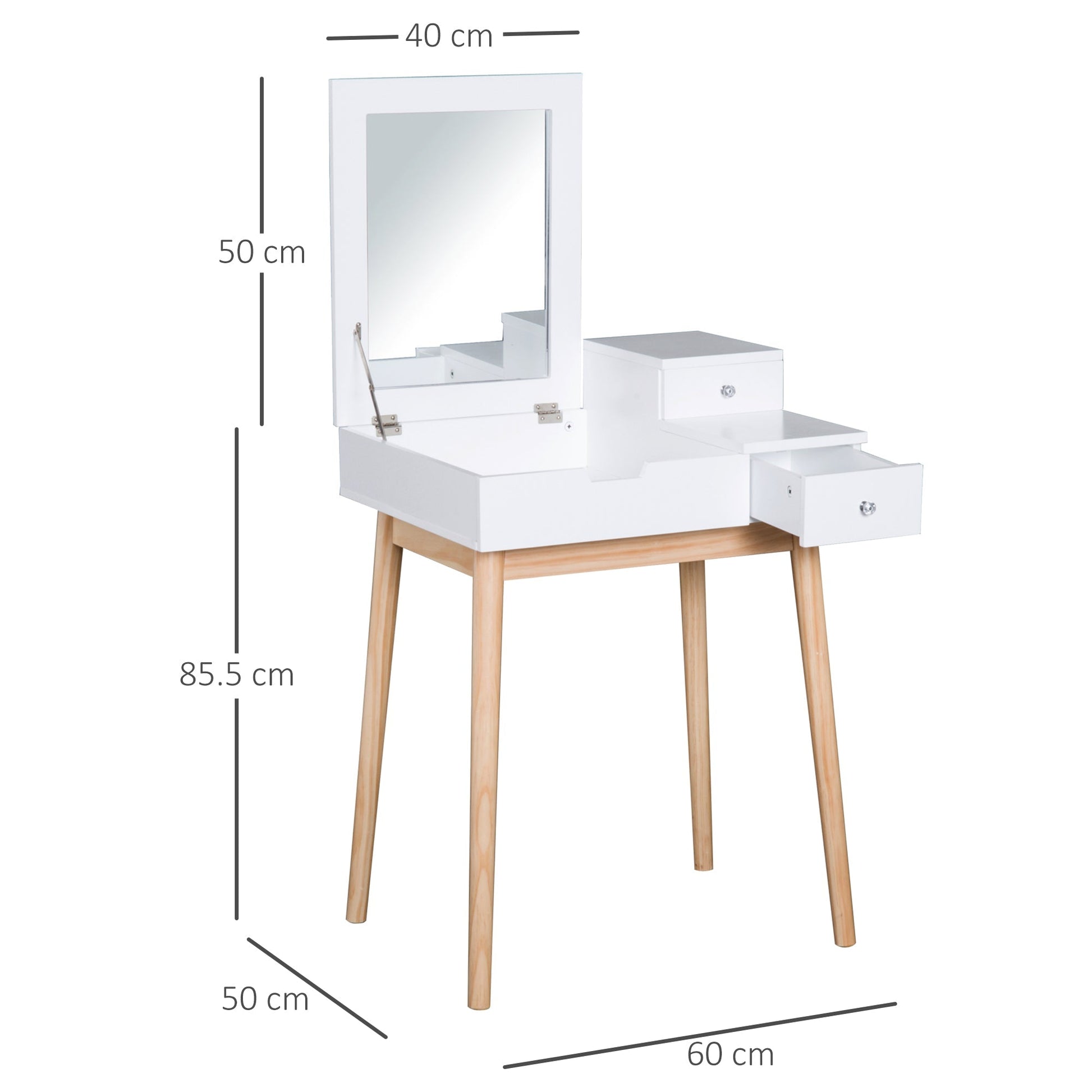 HOMCOM Dressing Table with Flip-up Mirror, Makeup Desk with 2 Drawers, Vanity Table Writing Desk for Bedroom Living Room, White | Luxury Home Accessories | Heulog Glow