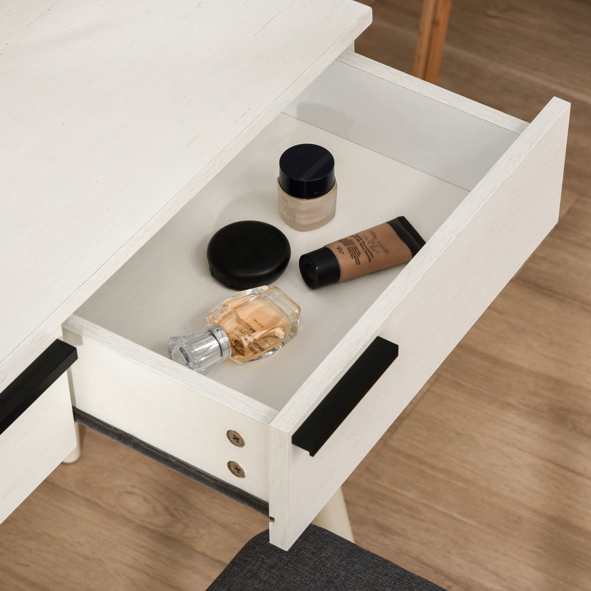 HOMCOM Dressing Table with Mirror and Stool, Vanity Makeup Desk Set with 2 Drawers, Cushioned Stool and Make-up Organizer for Bedroom and Dressing Room, White | Luxury Home Accessories | Heulog Glow