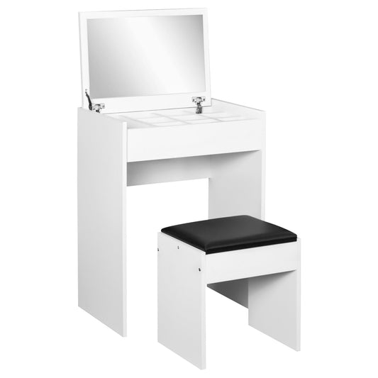 HOMCOM Dressing Table with Mirror and Stool, Vanity Makeup Table with Flip Up Mirror, Vanity Desk with Storage Unit and Padded Seat, White | Luxury Home Accessories | Heulog Glow
