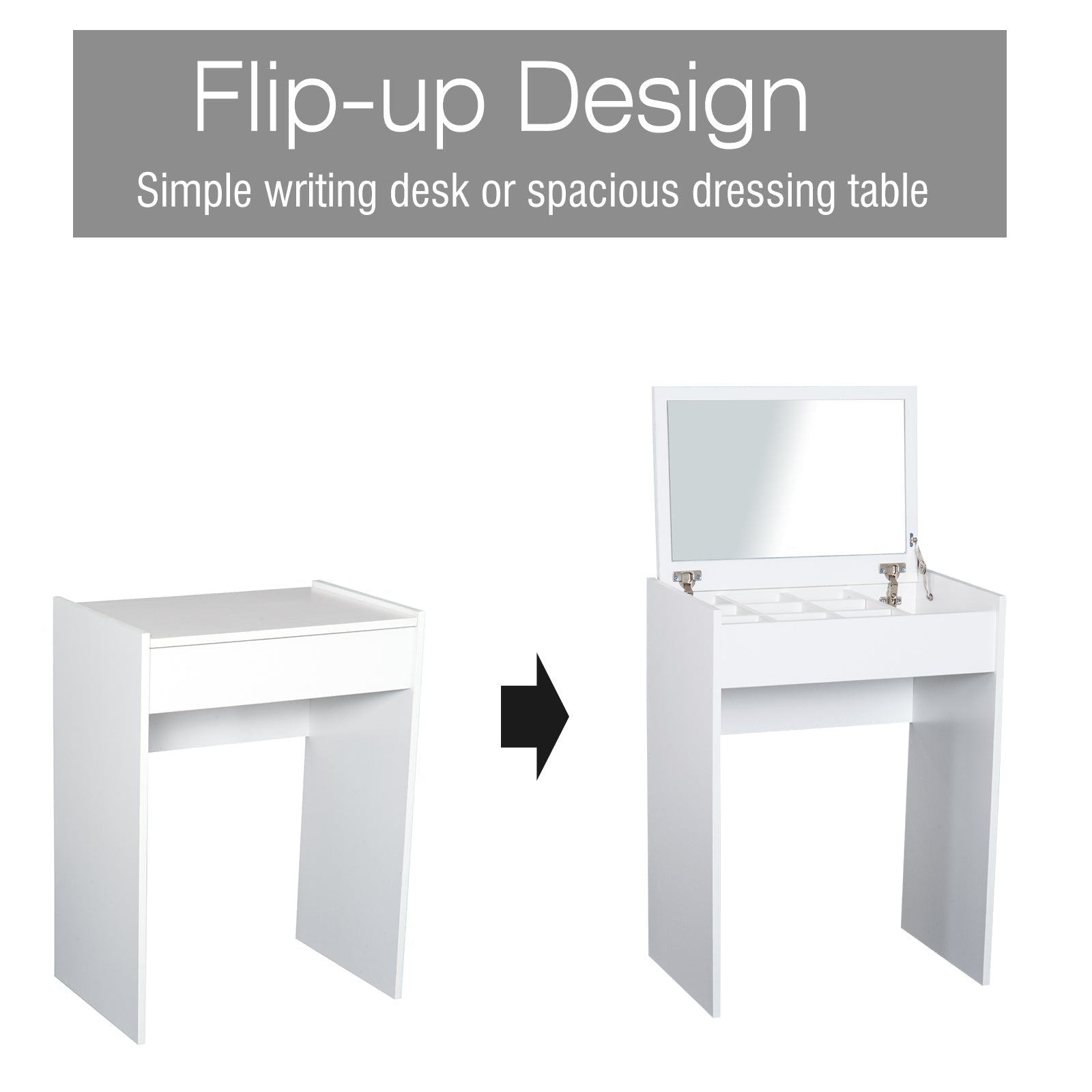 HOMCOM Dressing Table with Mirror and Stool, Vanity Makeup Table with Flip Up Mirror, Vanity Desk with Storage Unit and Padded Seat, White | Luxury Home Accessories | Heulog Glow