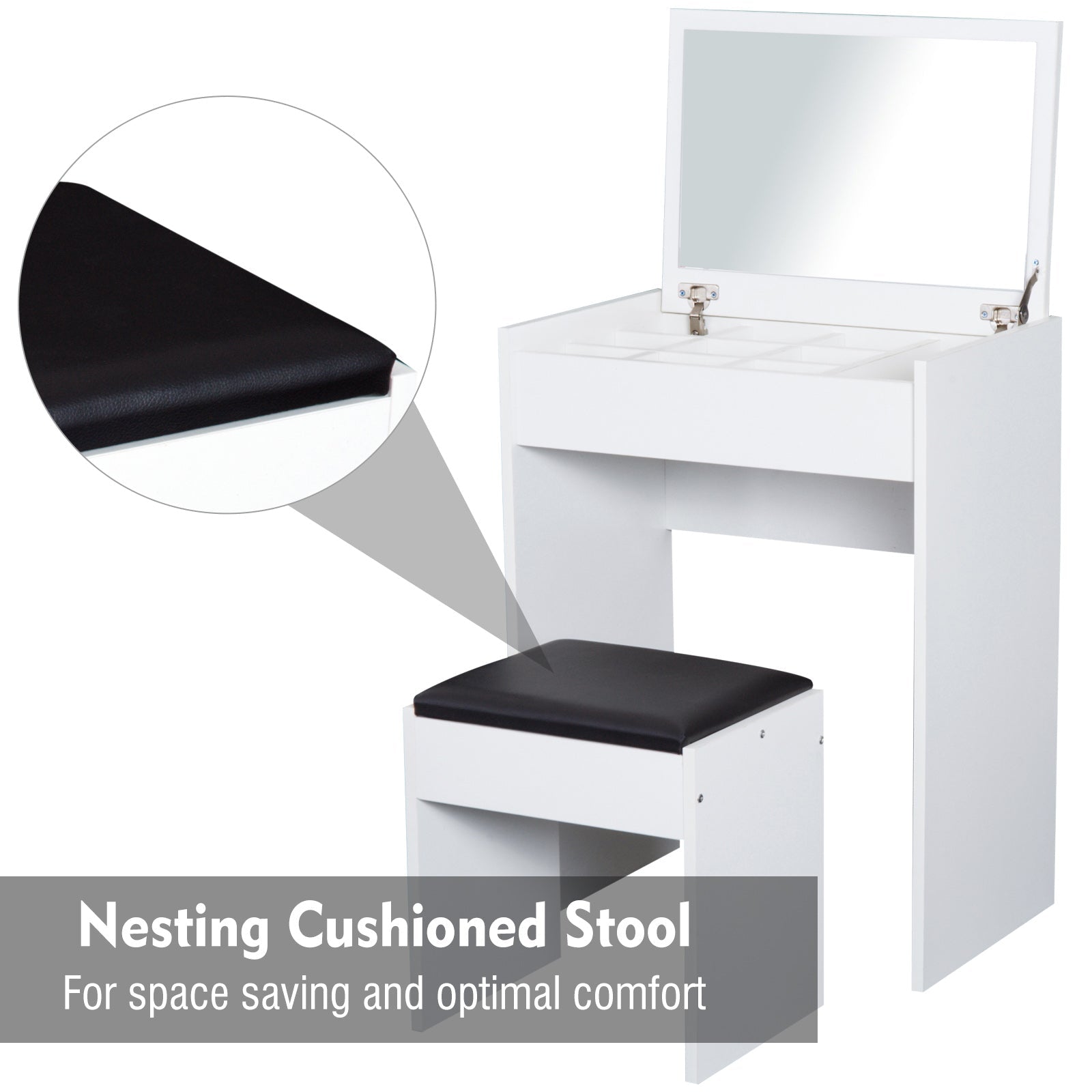 HOMCOM Dressing Table with Mirror and Stool, Vanity Makeup Table with Flip Up Mirror, Vanity Desk with Storage Unit and Padded Seat, White | Luxury Home Accessories | Heulog Glow