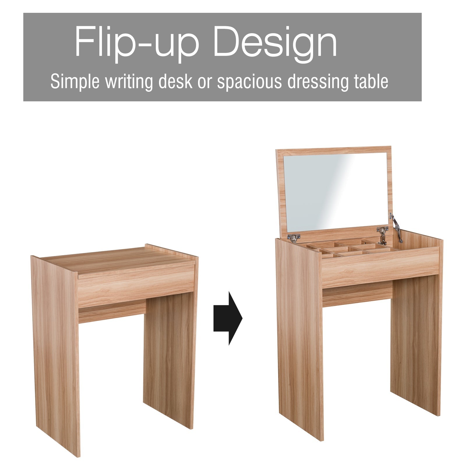 HOMCOM Dressing Table with Mirror and Stool, Vanity Makeup Table with Flip Up Mirror, Vanity Desk with Storage Unit and Padded Seat, Wood | Luxury Home Accessories | Heulog Glow