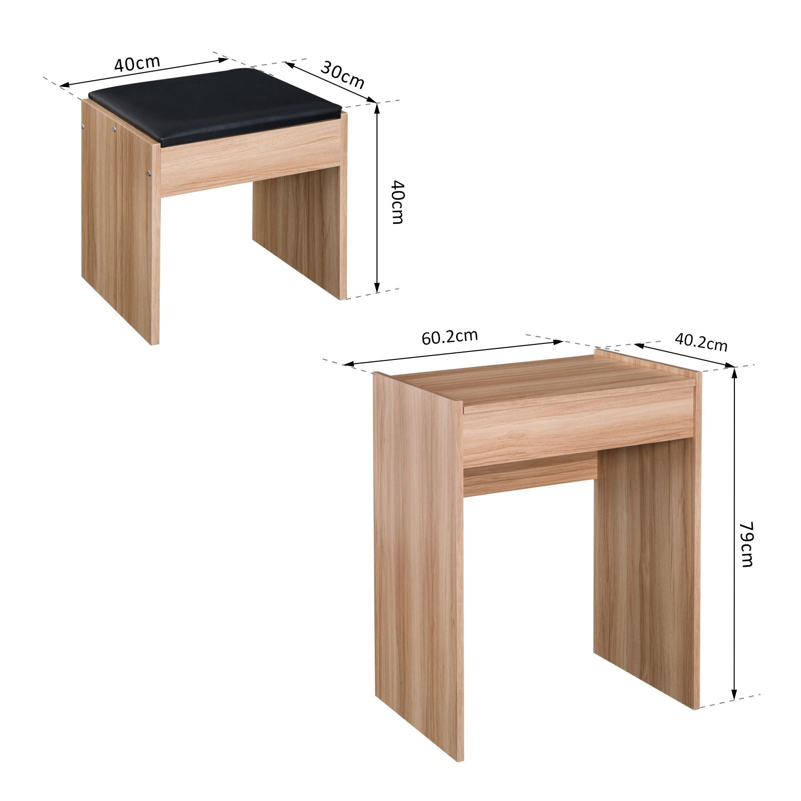 HOMCOM Dressing Table with Mirror and Stool, Vanity Makeup Table with Flip Up Mirror, Vanity Desk with Storage Unit and Padded Seat, Wood | Luxury Home Accessories | Heulog Glow