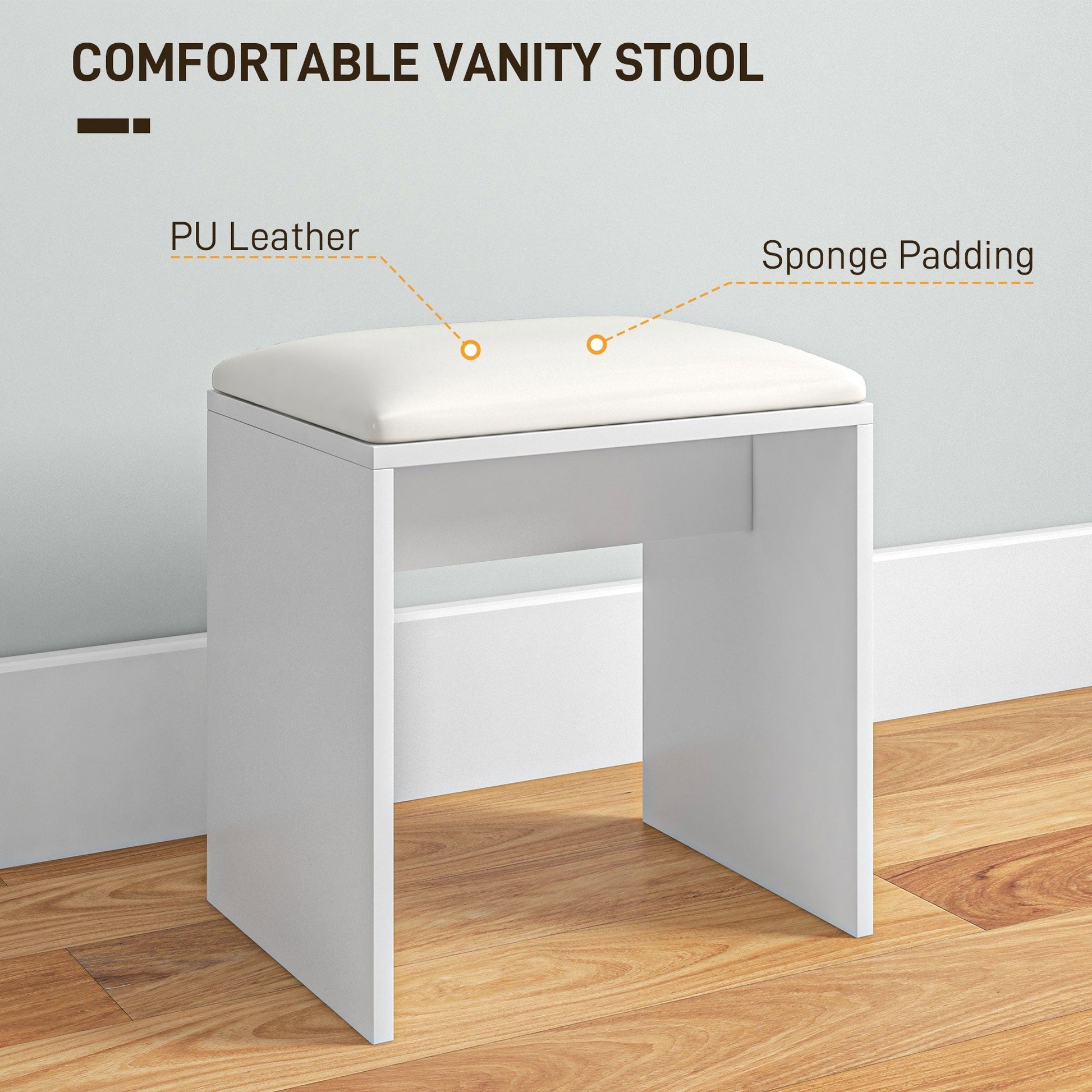 HOMCOM Dressing Table with Mirror and Stool, Vanity Table, Modern Makeup Desk with Drawer, Storage Cabinet and Adjustable Shelf for Bedroom, White | Luxury Home Accessories | Heulog Glow