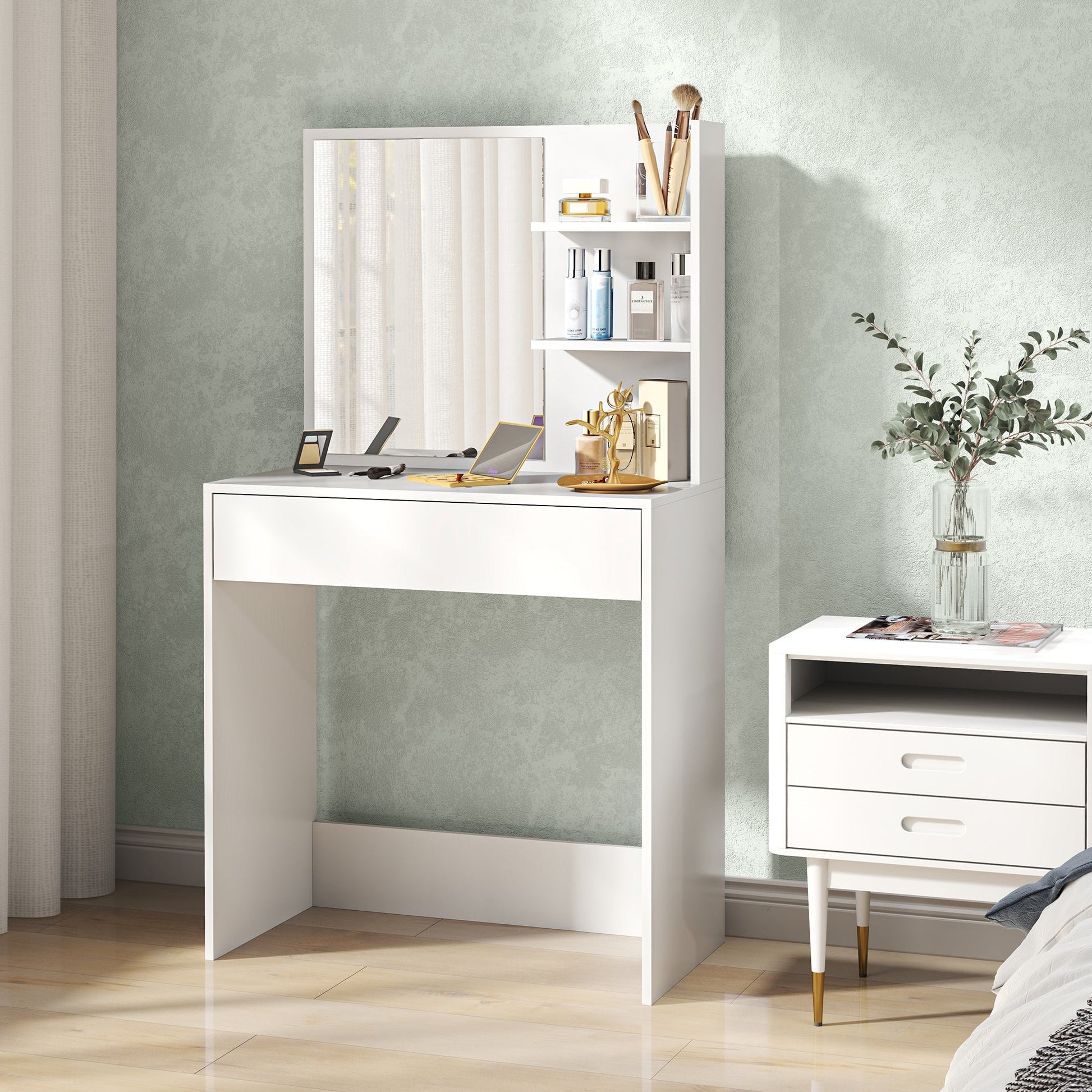 HOMCOM Dressing Table with Mirror and Storage - White | Luxury Home Accessories | Heulog Glow