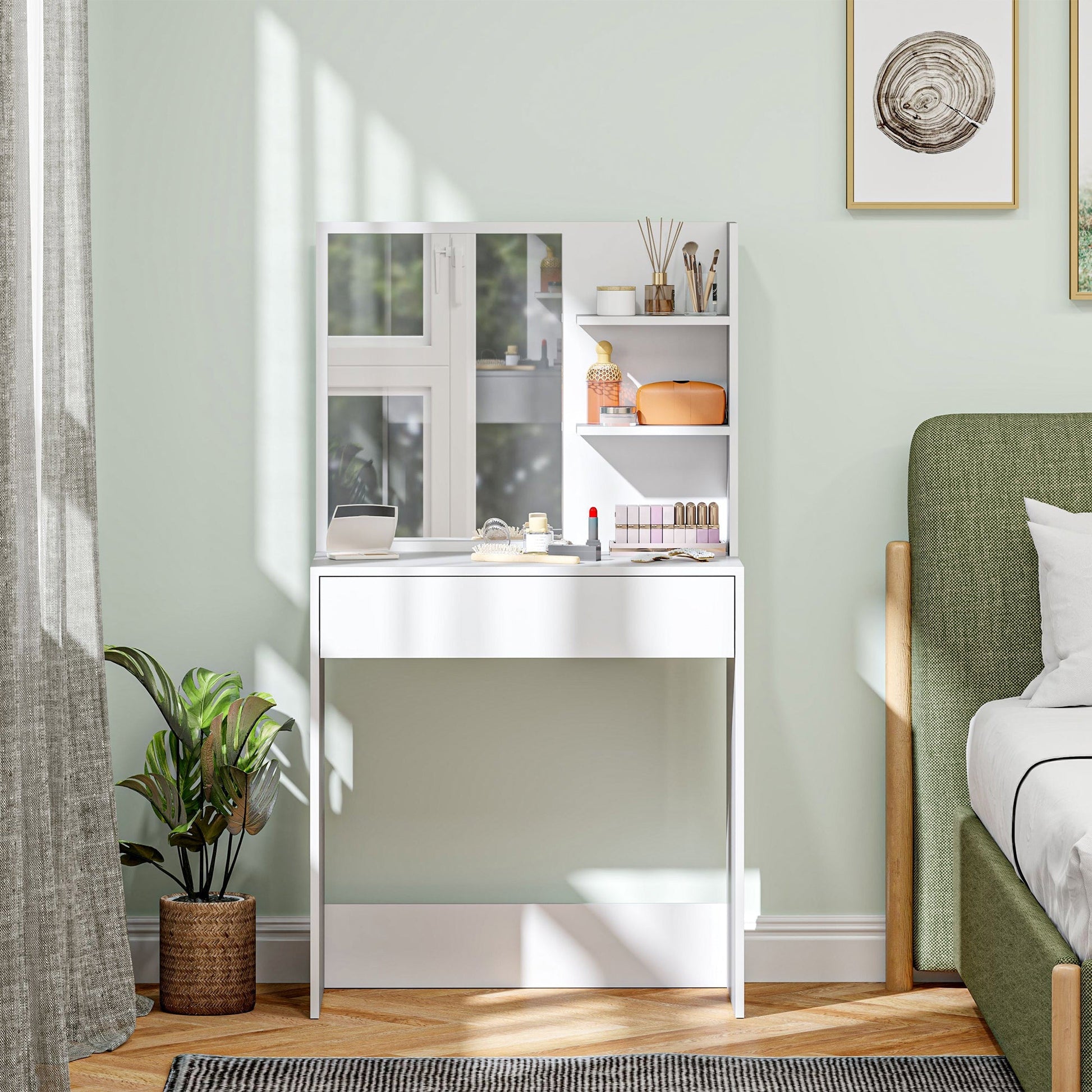 HOMCOM Dressing Table with Mirror and Storage - White | Luxury Home Accessories | Heulog Glow