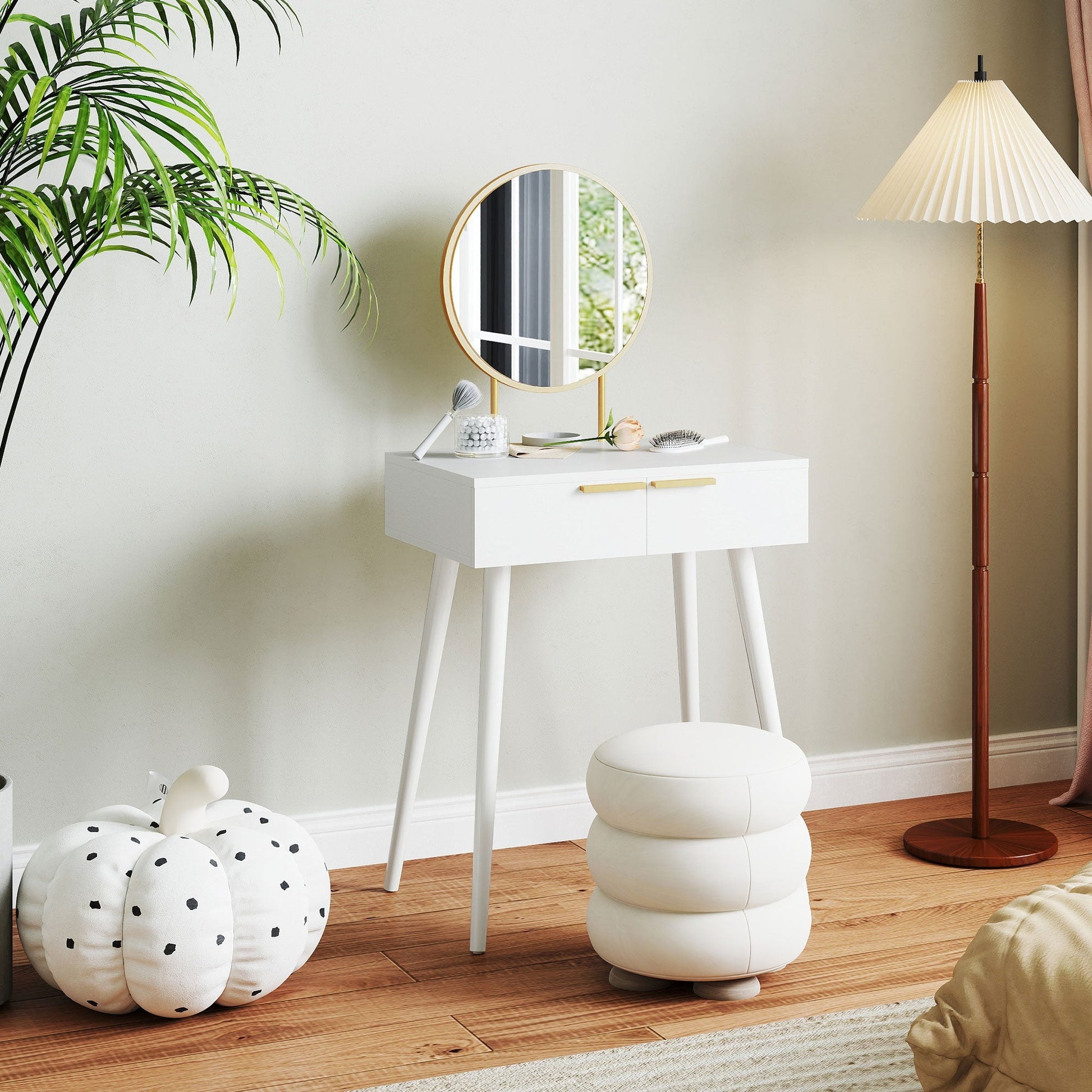 HOMCOM Dressing Table with Round Mirror - White | Luxury Home Accessories | Heulog Glow