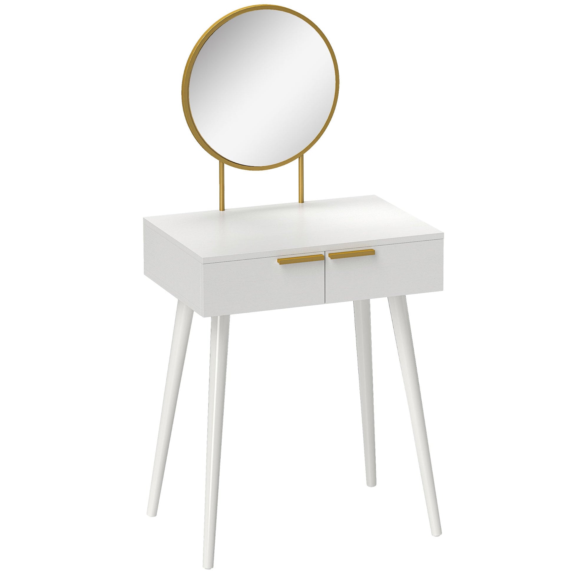 HOMCOM Dressing Table with Round Mirror - White | Luxury Home Accessories | Heulog Glow