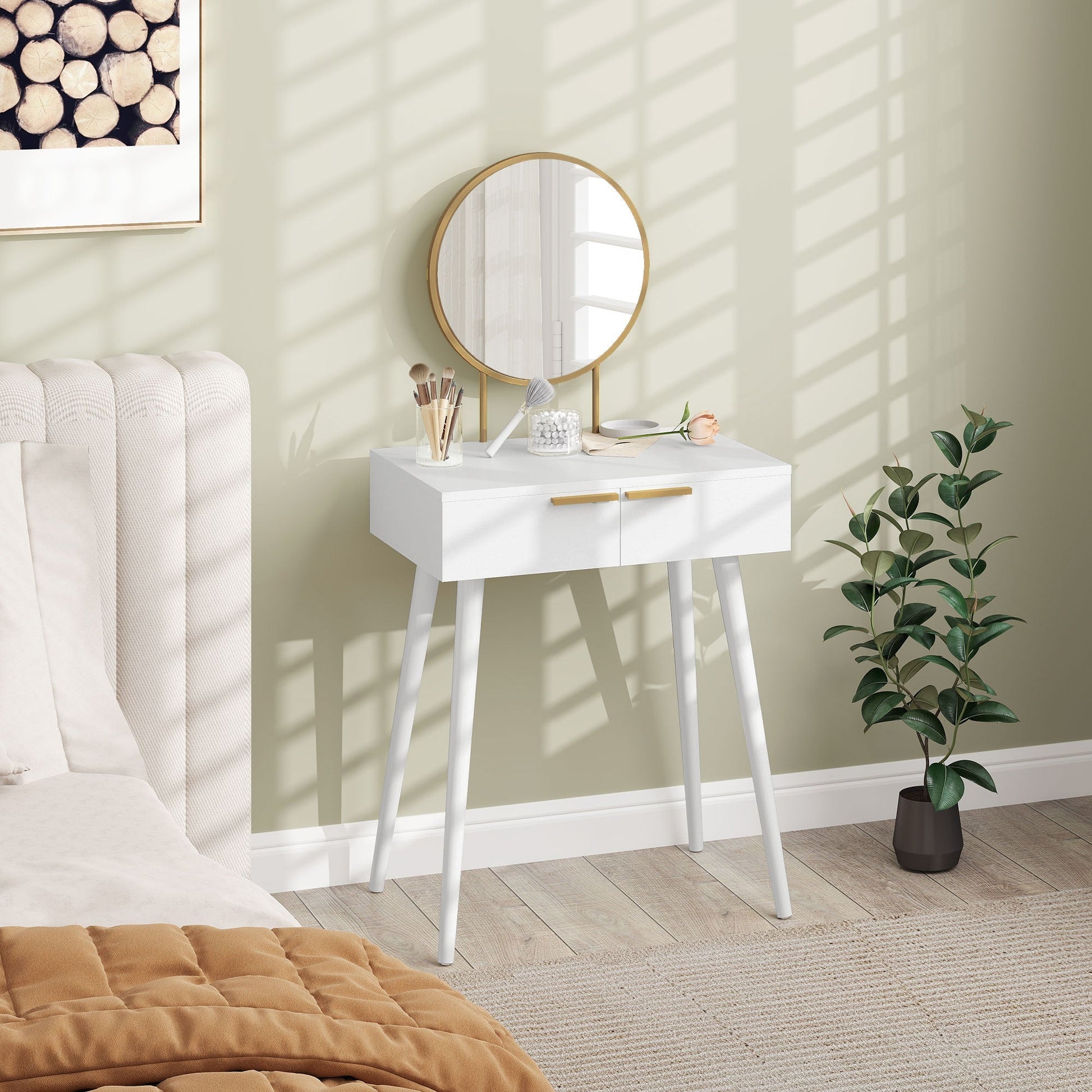 HOMCOM Dressing Table with Round Mirror - White | Luxury Home Accessories | Heulog Glow