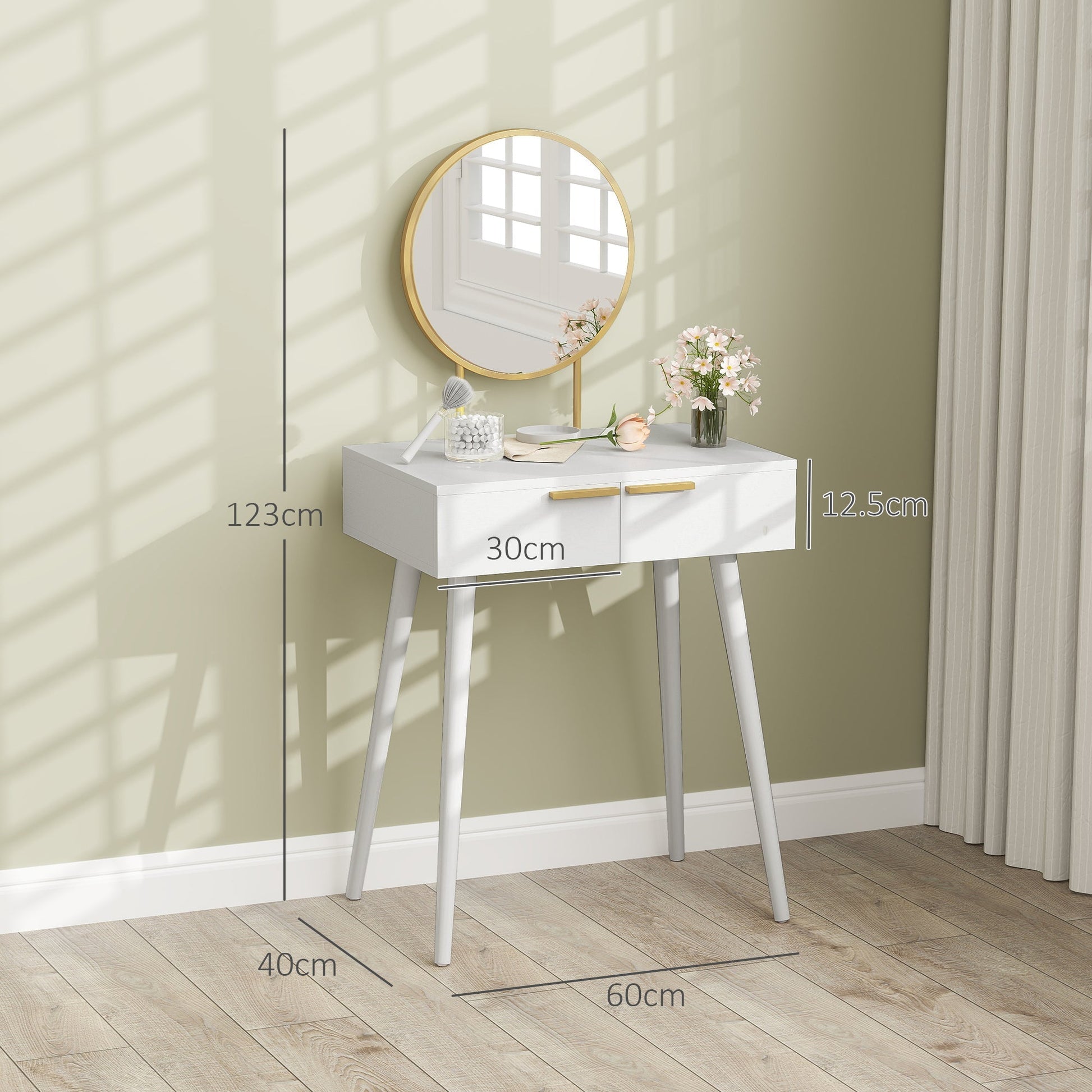 HOMCOM Dressing Table with Round Mirror - White | Luxury Home Accessories | Heulog Glow