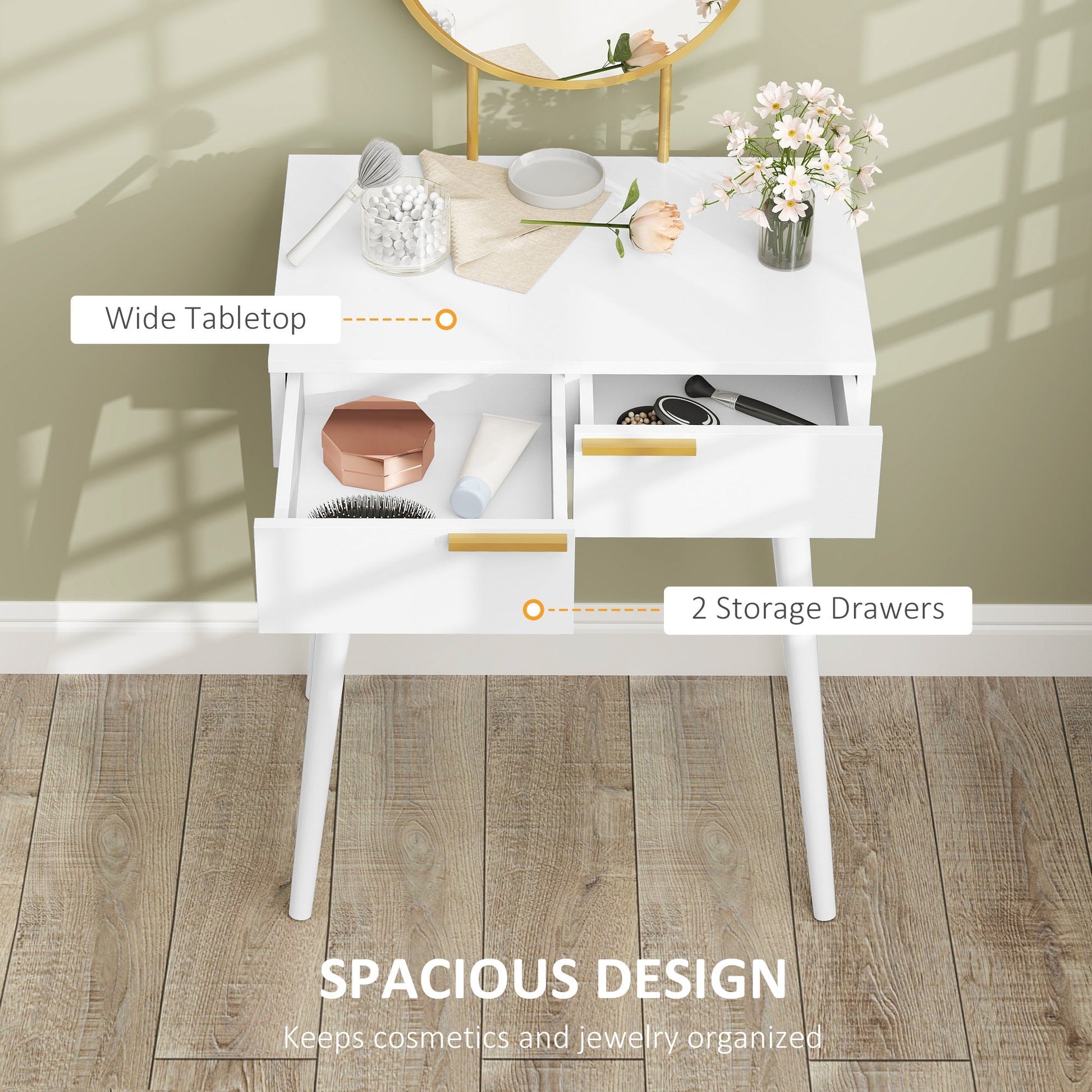 HOMCOM Dressing Table with Round Mirror - White | Luxury Home Accessories | Heulog Glow
