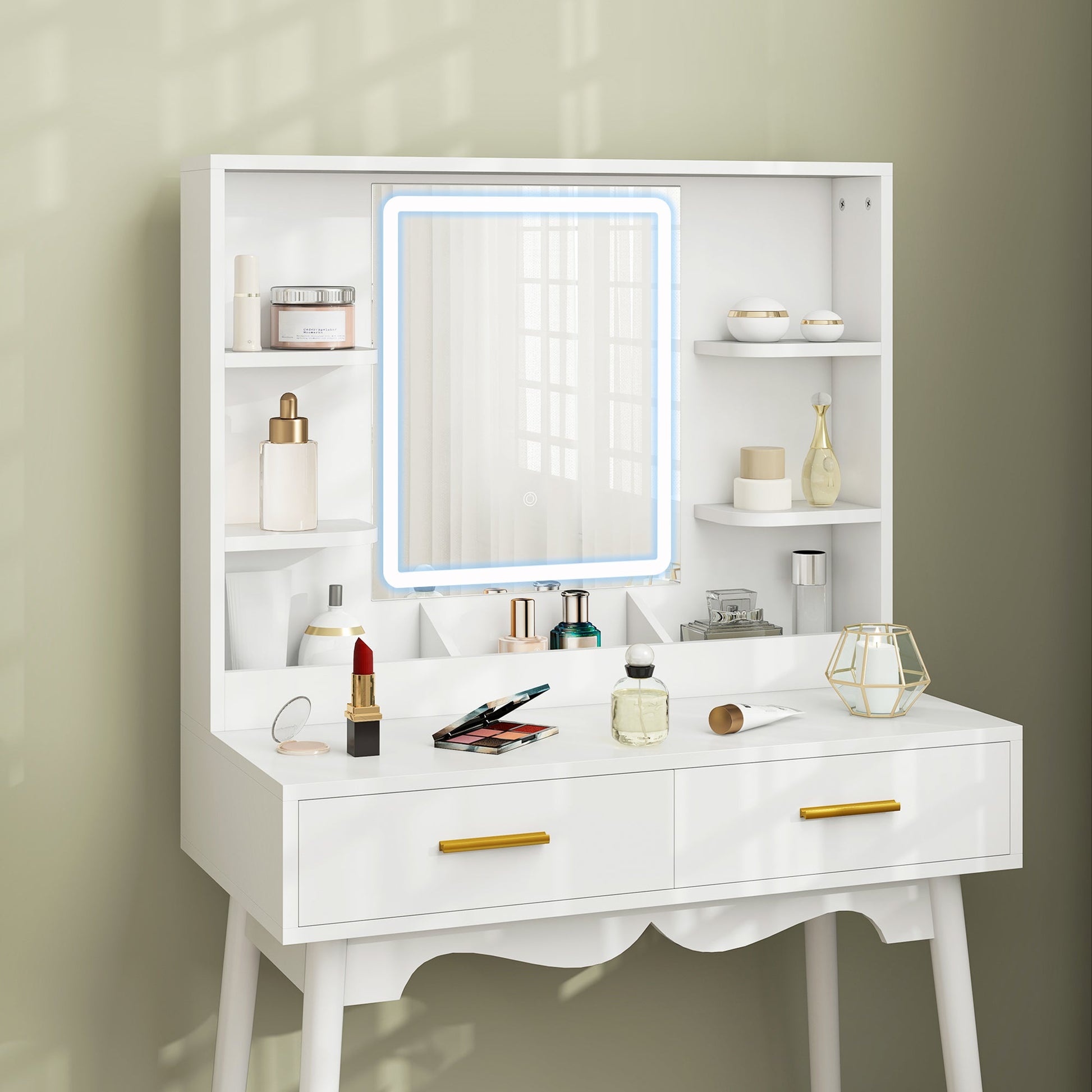 HOMCOM Elegant Dressing Table, with LED Mirror - White | Luxury Home Accessories | Heulog Glow