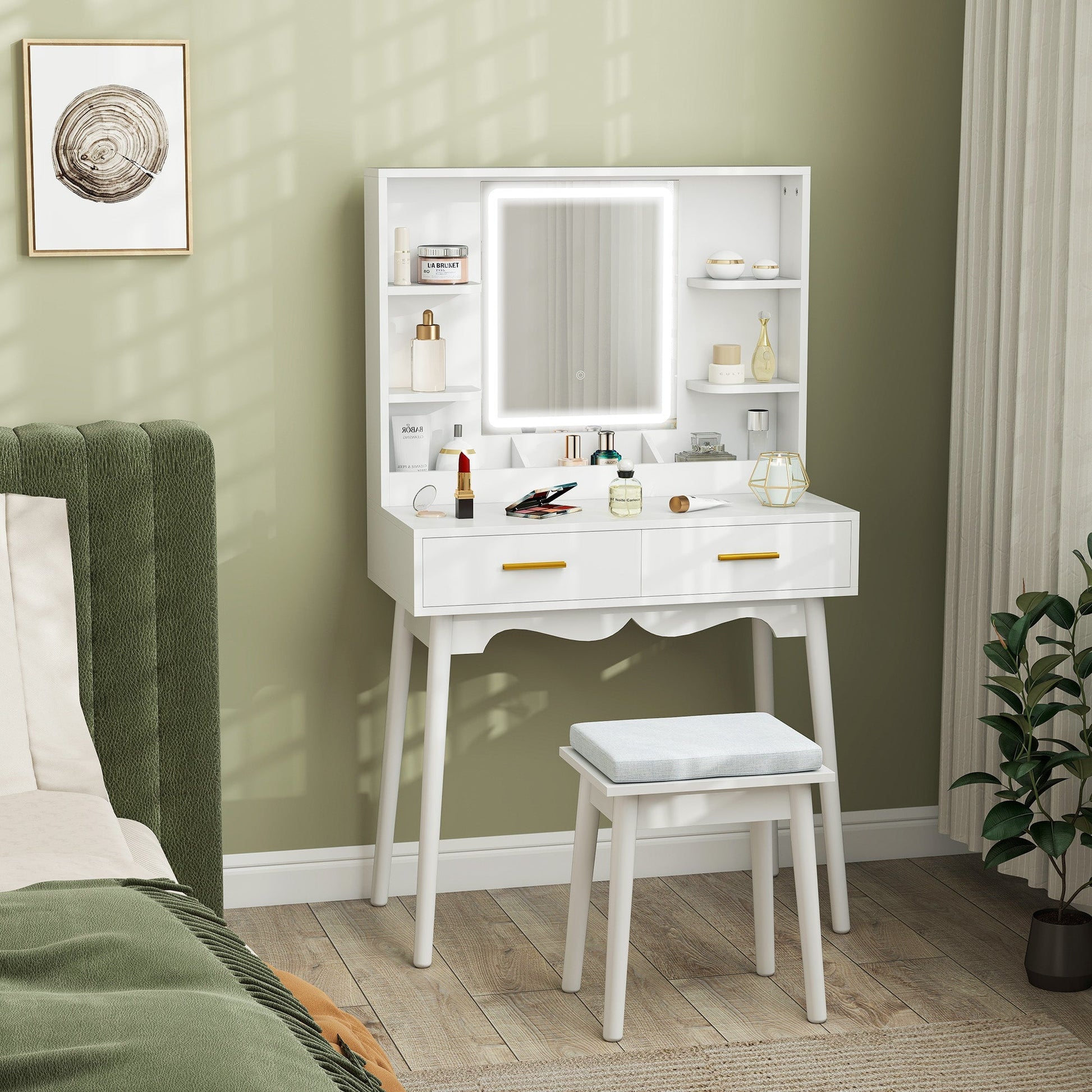 HOMCOM Elegant Dressing Table, with LED Mirror - White | Luxury Home Accessories | Heulog Glow