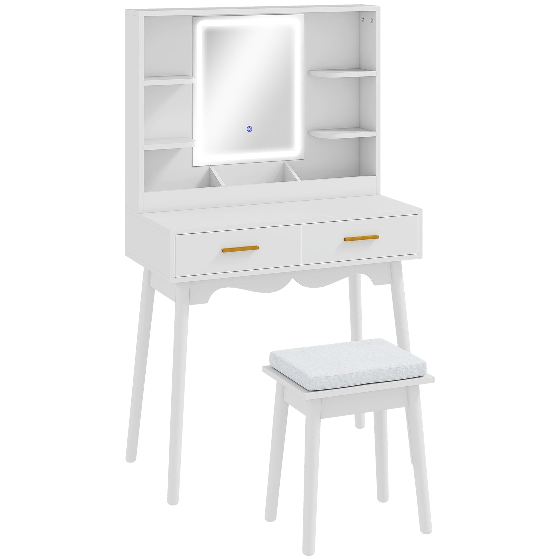 HOMCOM Elegant Dressing Table, with LED Mirror - White | Luxury Home Accessories | Heulog Glow