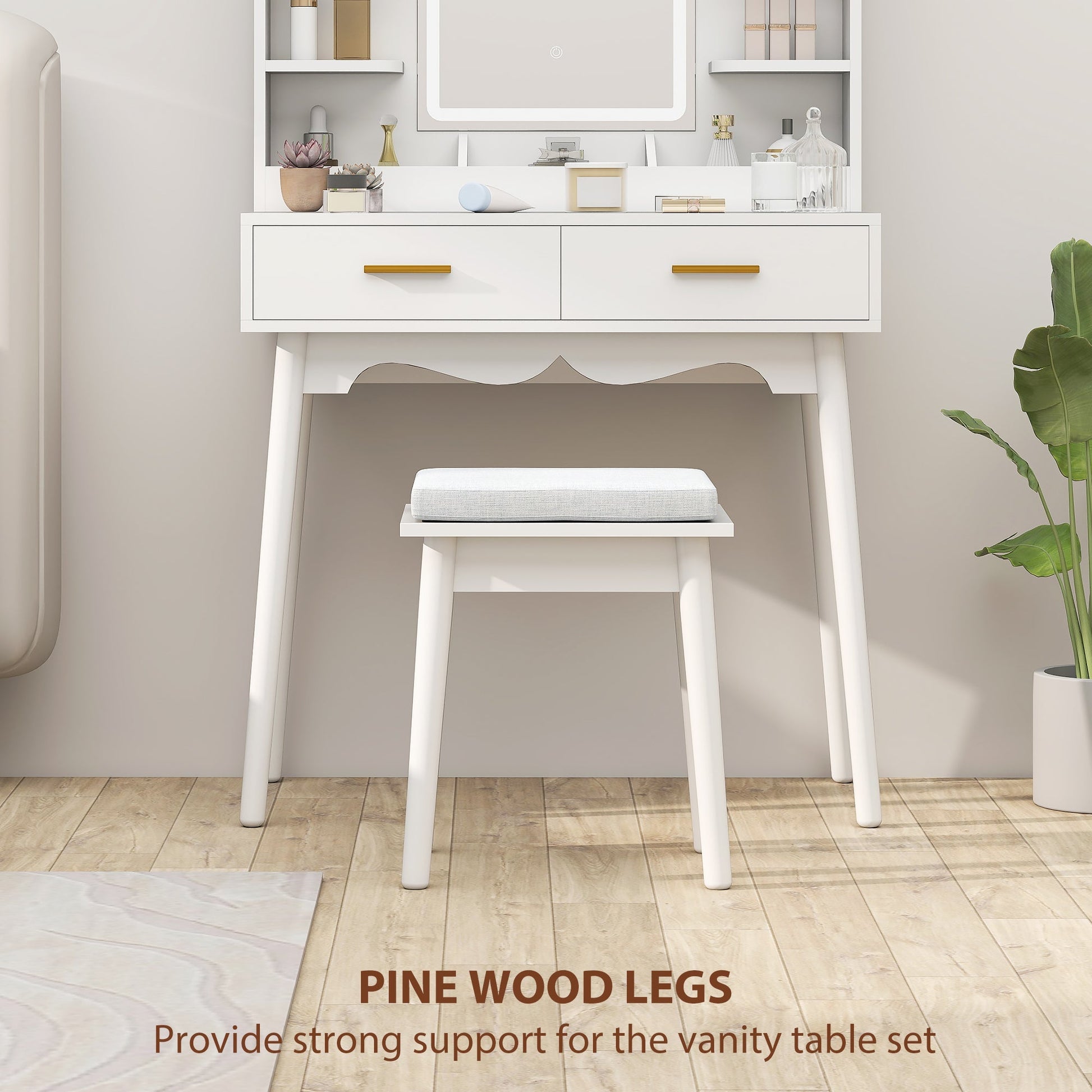HOMCOM Elegant Dressing Table, with LED Mirror - White | Luxury Home Accessories | Heulog Glow