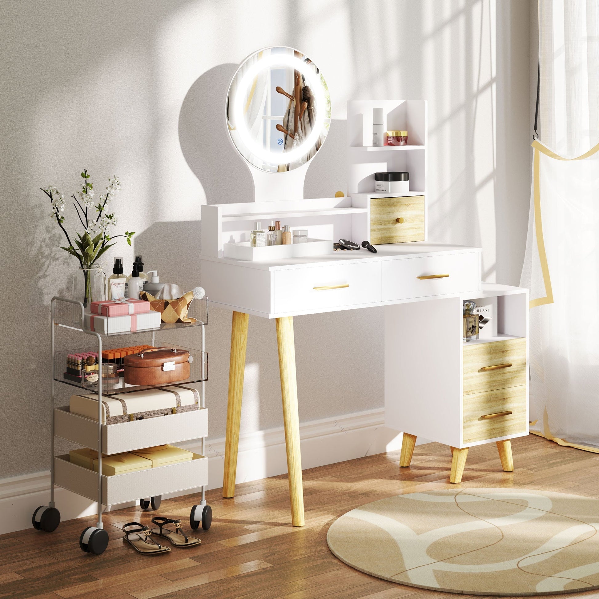 HOMCOM Elegant Dressing Table, with Storage - White | Luxury Home Accessories | Heulog Glow