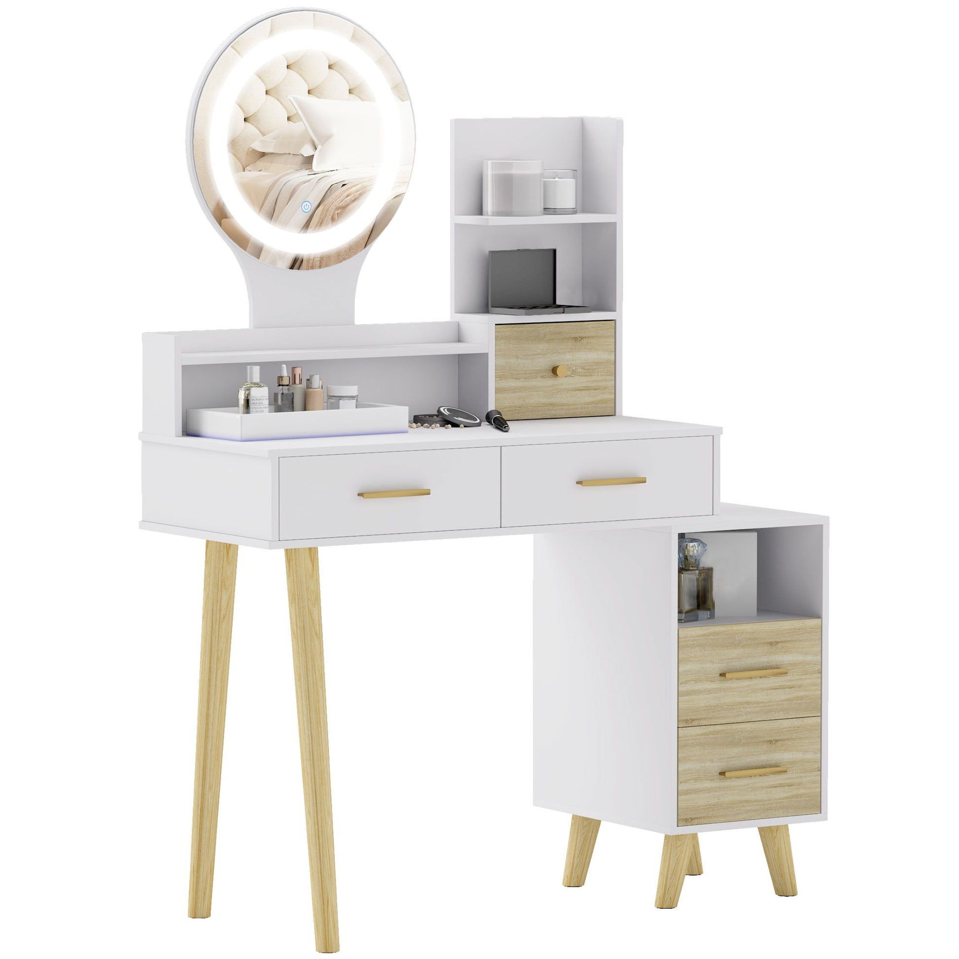 HOMCOM Elegant Dressing Table, with Storage - White | Luxury Home Accessories | Heulog Glow