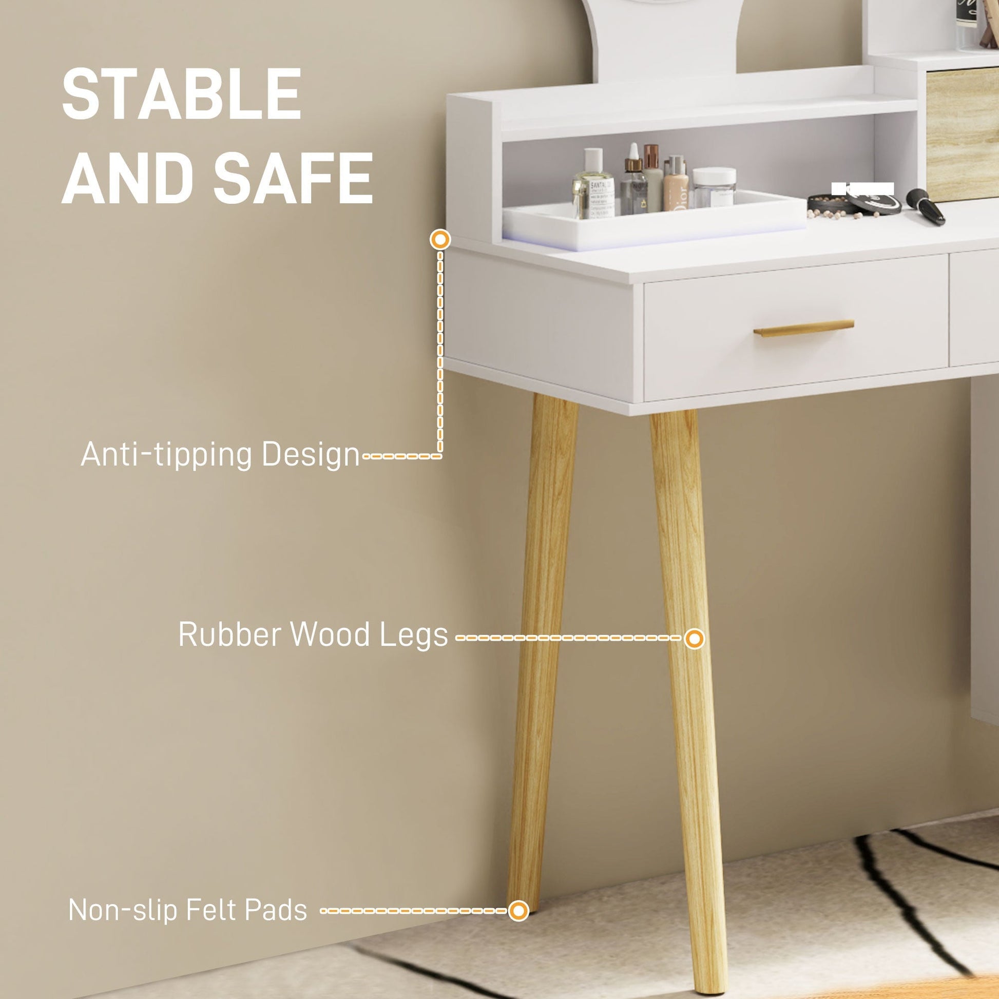 HOMCOM Elegant Dressing Table, with Storage - White | Luxury Home Accessories | Heulog Glow