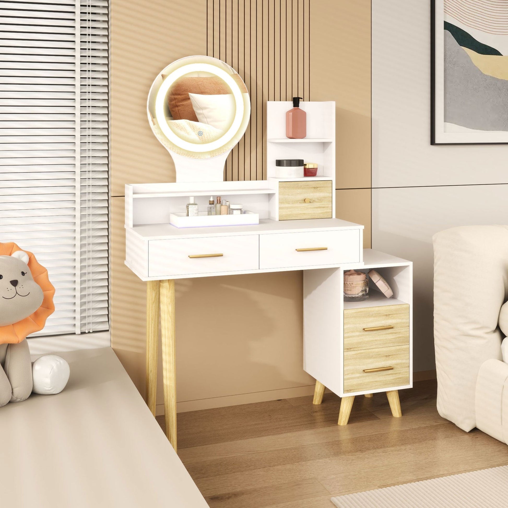 HOMCOM Elegant Dressing Table, with Storage - White | Luxury Home Accessories | Heulog Glow