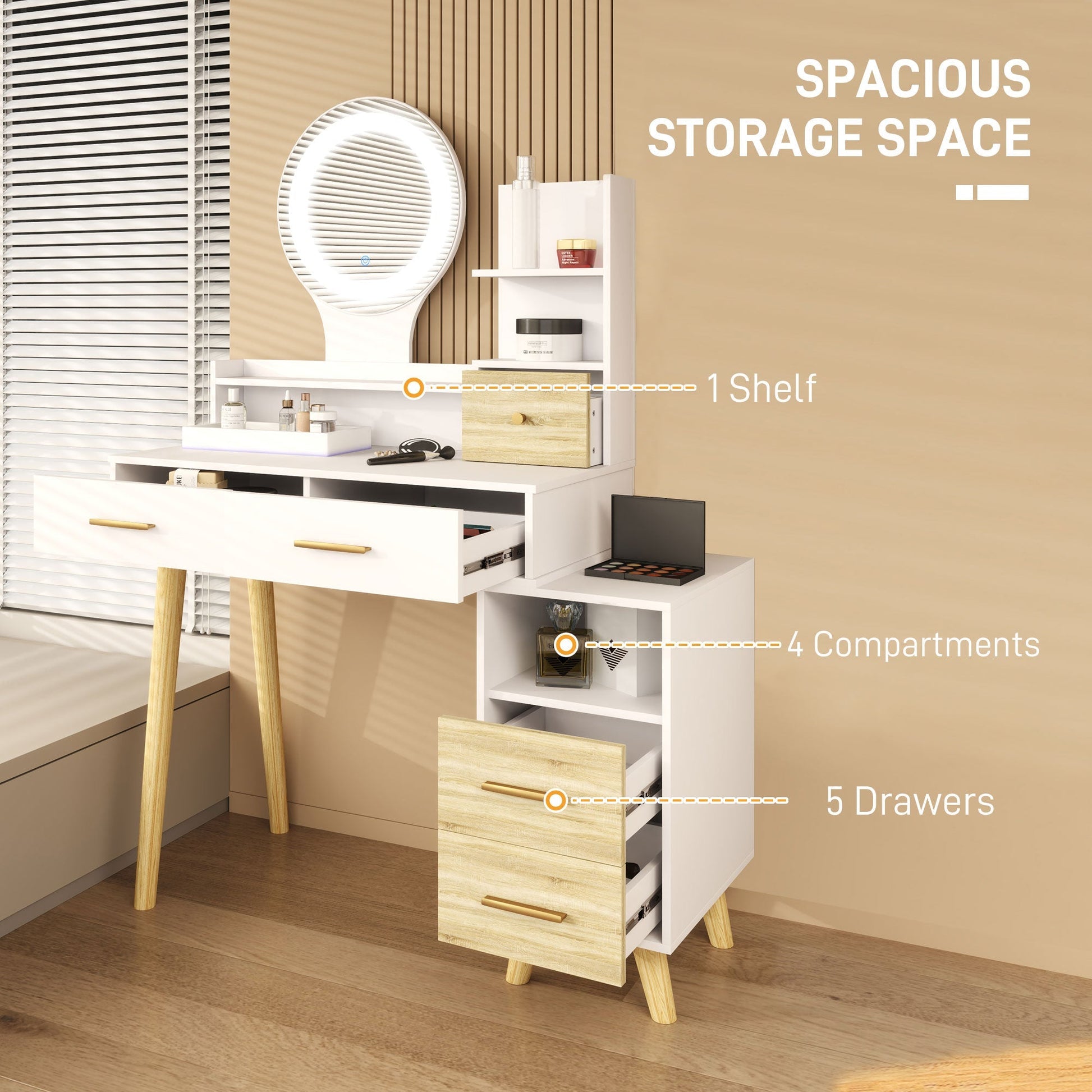 HOMCOM Elegant Dressing Table, with Storage - White | Luxury Home Accessories | Heulog Glow