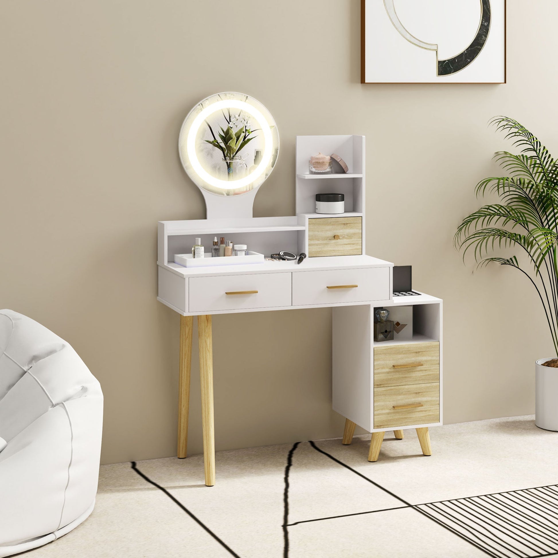 HOMCOM Elegant Dressing Table, with Storage - White | Luxury Home Accessories | Heulog Glow