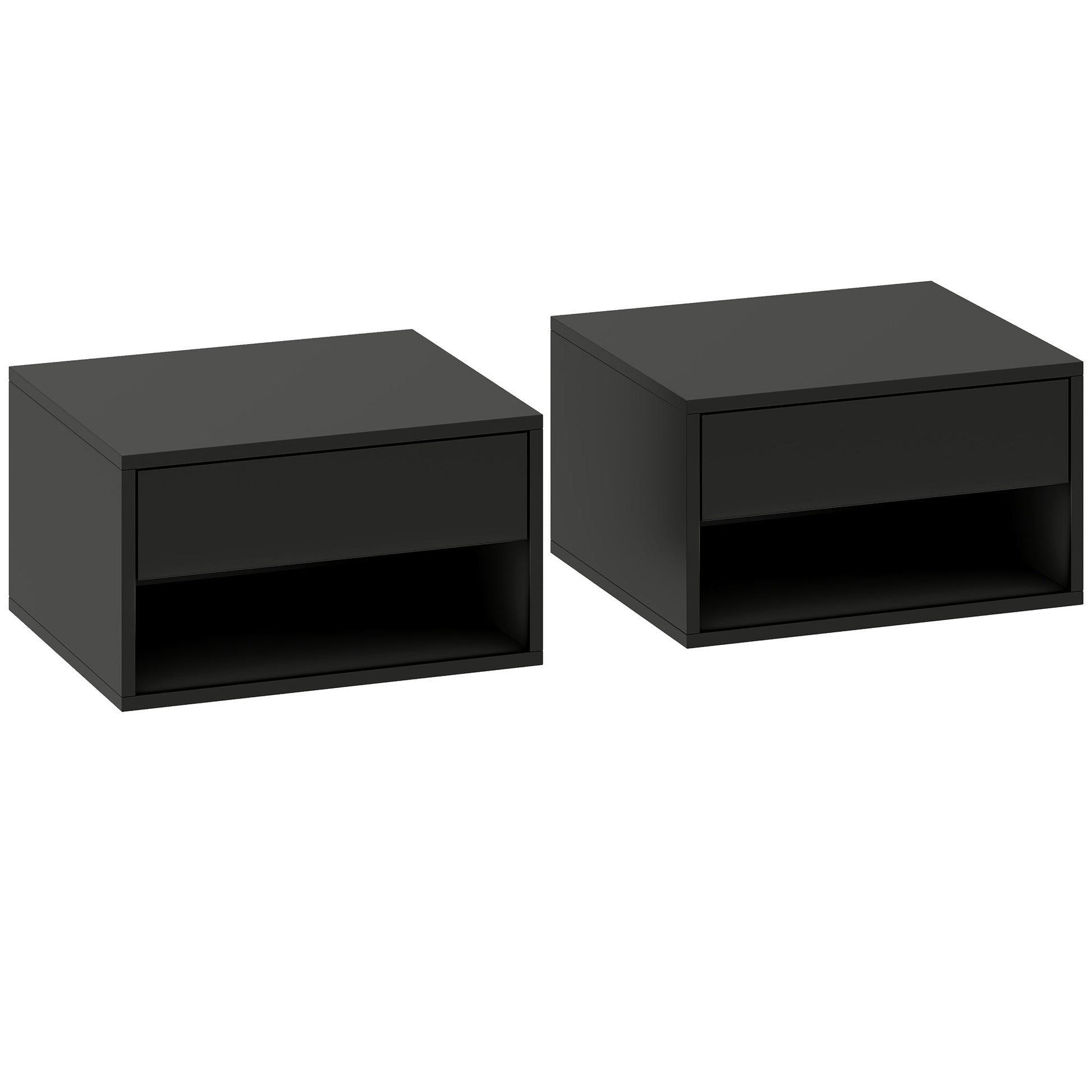 HOMCOM Floating Bedside Tables Set of 2, Wall Mounted Nightstand, Black | Luxury Home Accessories | Heulog Glow