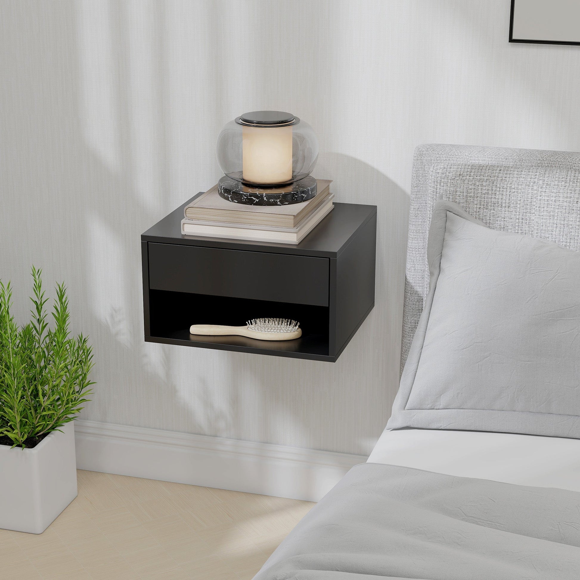 HOMCOM Floating Bedside Tables Set of 2, Wall Mounted Nightstand, Black | Luxury Home Accessories | Heulog Glow