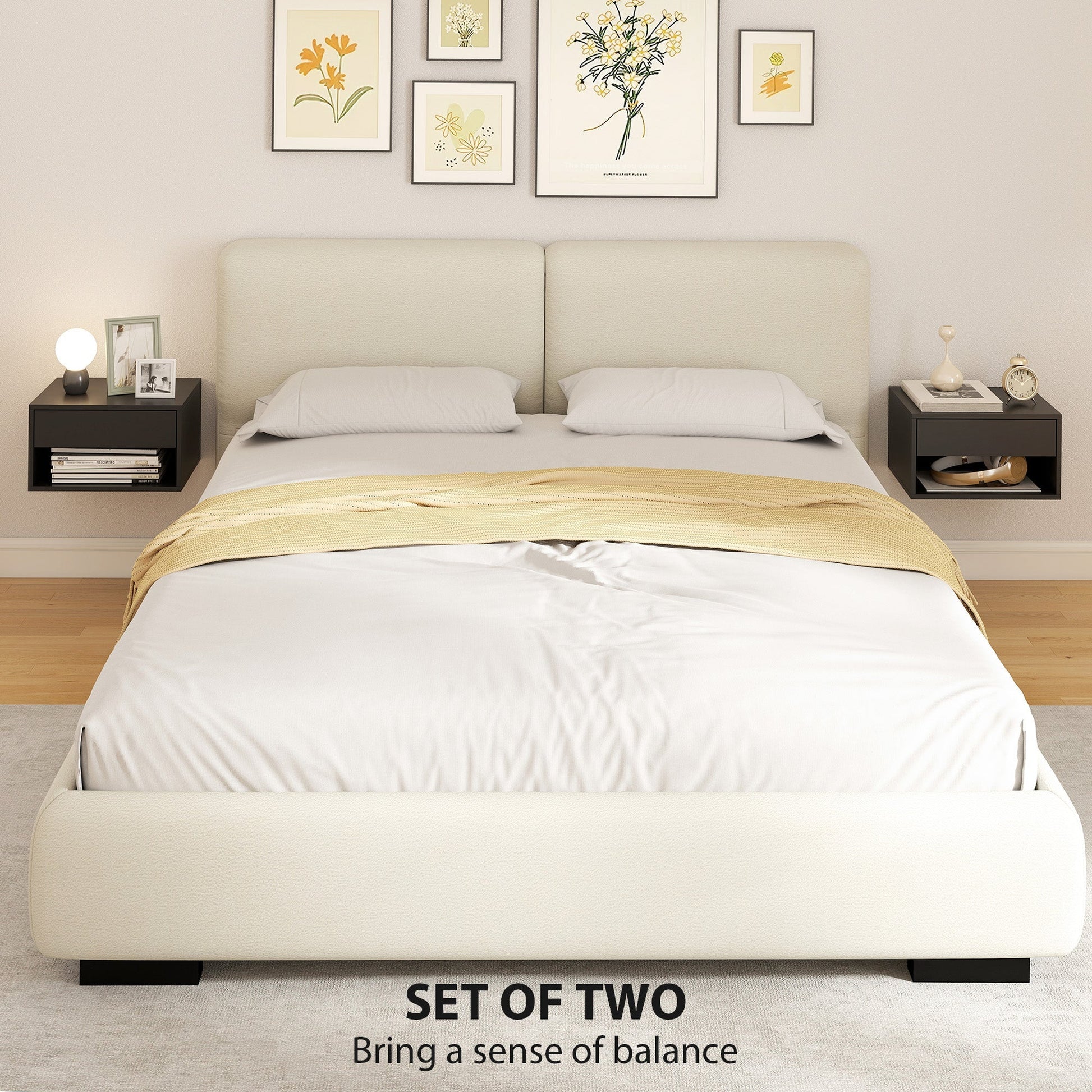 HOMCOM Floating Bedside Tables Set of 2, Wall Mounted Nightstand, Black | Luxury Home Accessories | Heulog Glow