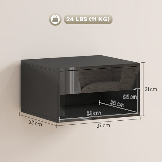 HOMCOM Floating Bedside Tables Set of 2, Wall Mounted Nightstand, High Gloss Black | Luxury Home Accessories | Heulog Glow
