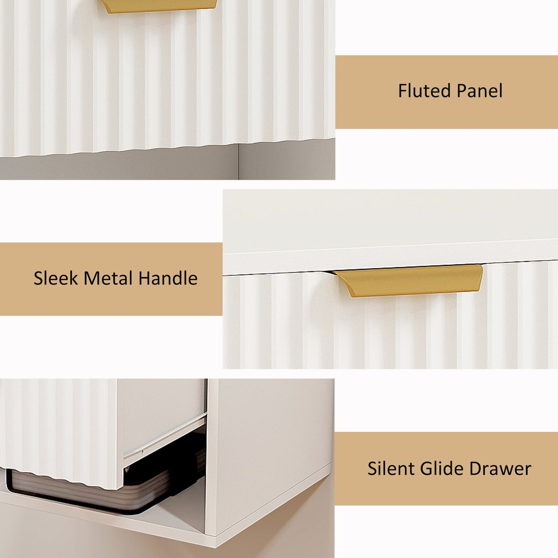 HOMCOM Floating Nightstands Set of 2, Modern Wall Mounted Bedside Tables with Fluted Drawer and Open Shelf for Bedroom, White | Luxury Home Accessories | Heulog Glow