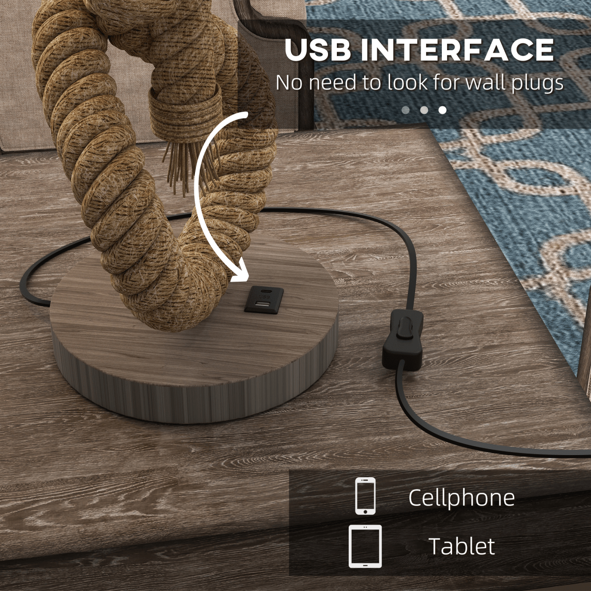HOMCOM LED Nautical Table Lamp with USB Charging Port for Bedroom Living Room | Luxury Home Accessories | Heulog Glow