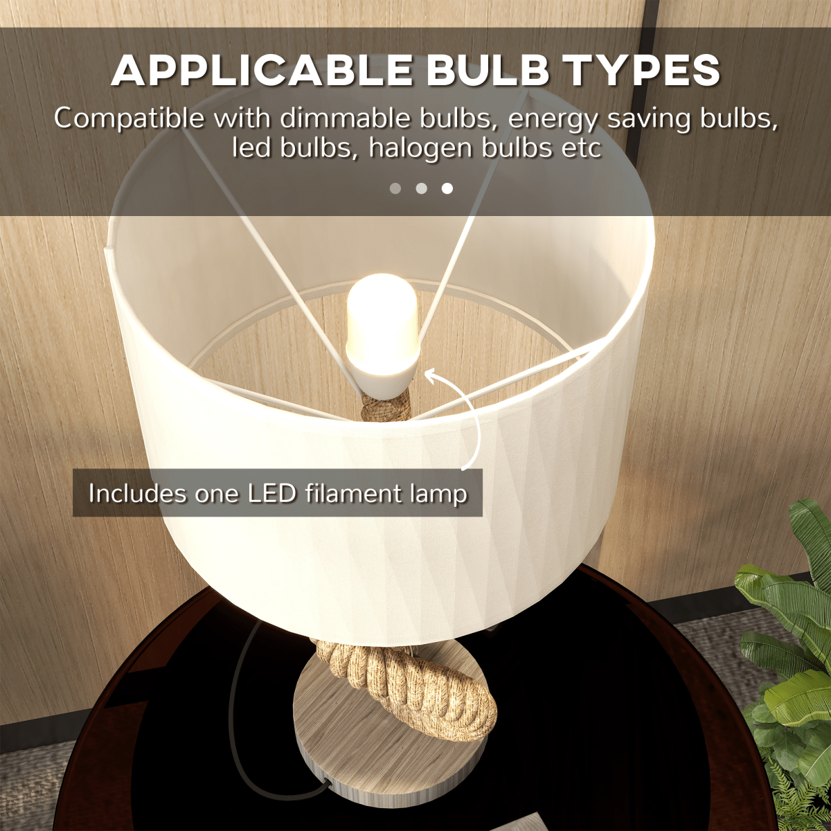 HOMCOM LED Nautical Table Lamp with USB Charging Port for Bedroom Living Room | Luxury Home Accessories | Heulog Glow
