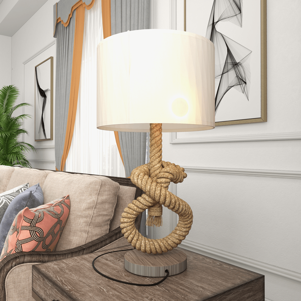 HOMCOM LED Nautical Table Lamp with USB Charging Port for Bedroom Living Room | Luxury Home Accessories | Heulog Glow