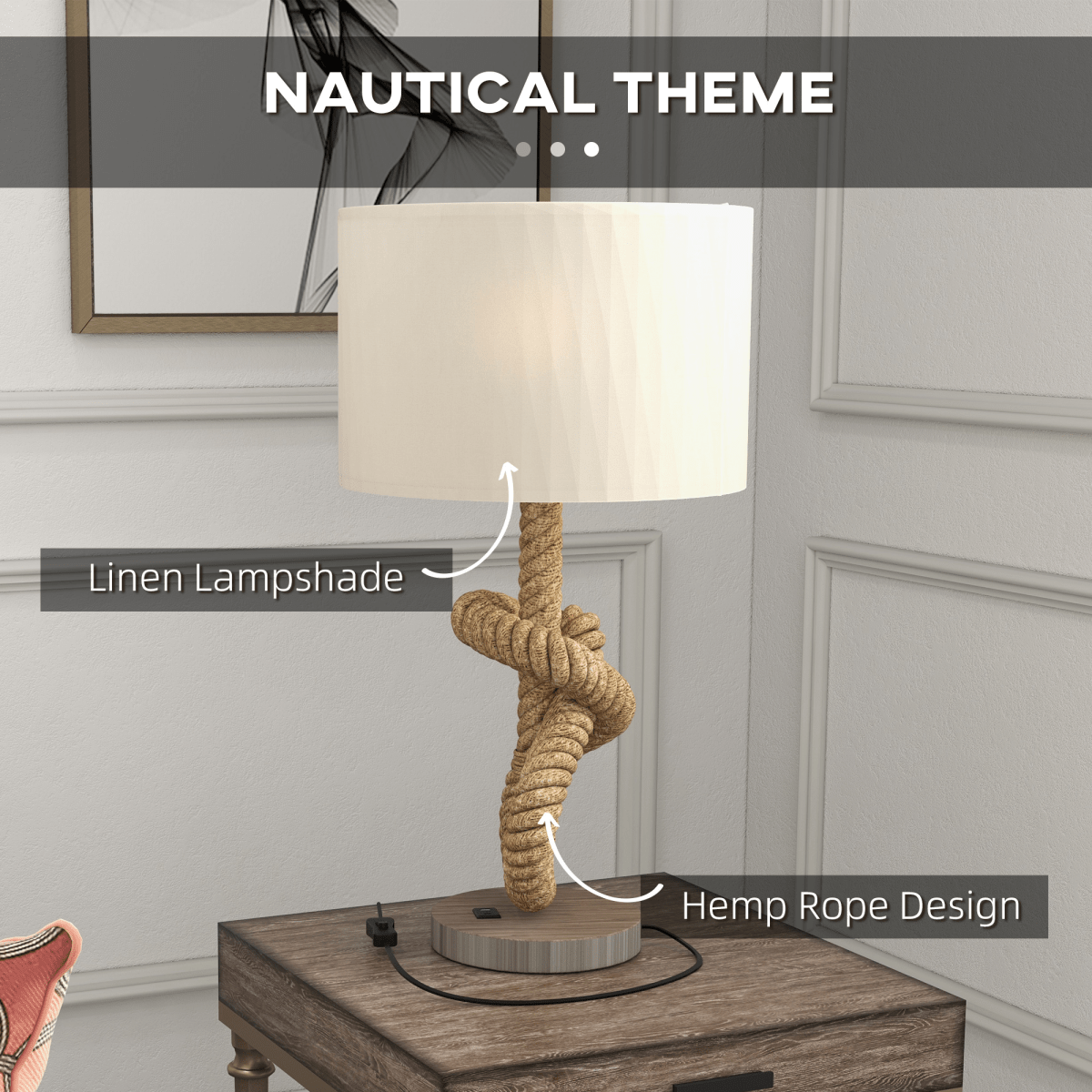 HOMCOM LED Nautical Table Lamp with USB Charging Port for Bedroom Living Room | Luxury Home Accessories | Heulog Glow