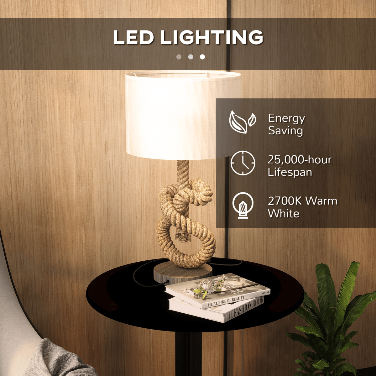 HOMCOM LED Nautical Table Lamp with USB Charging Port for Bedroom Living Room | Luxury Home Accessories | Heulog Glow