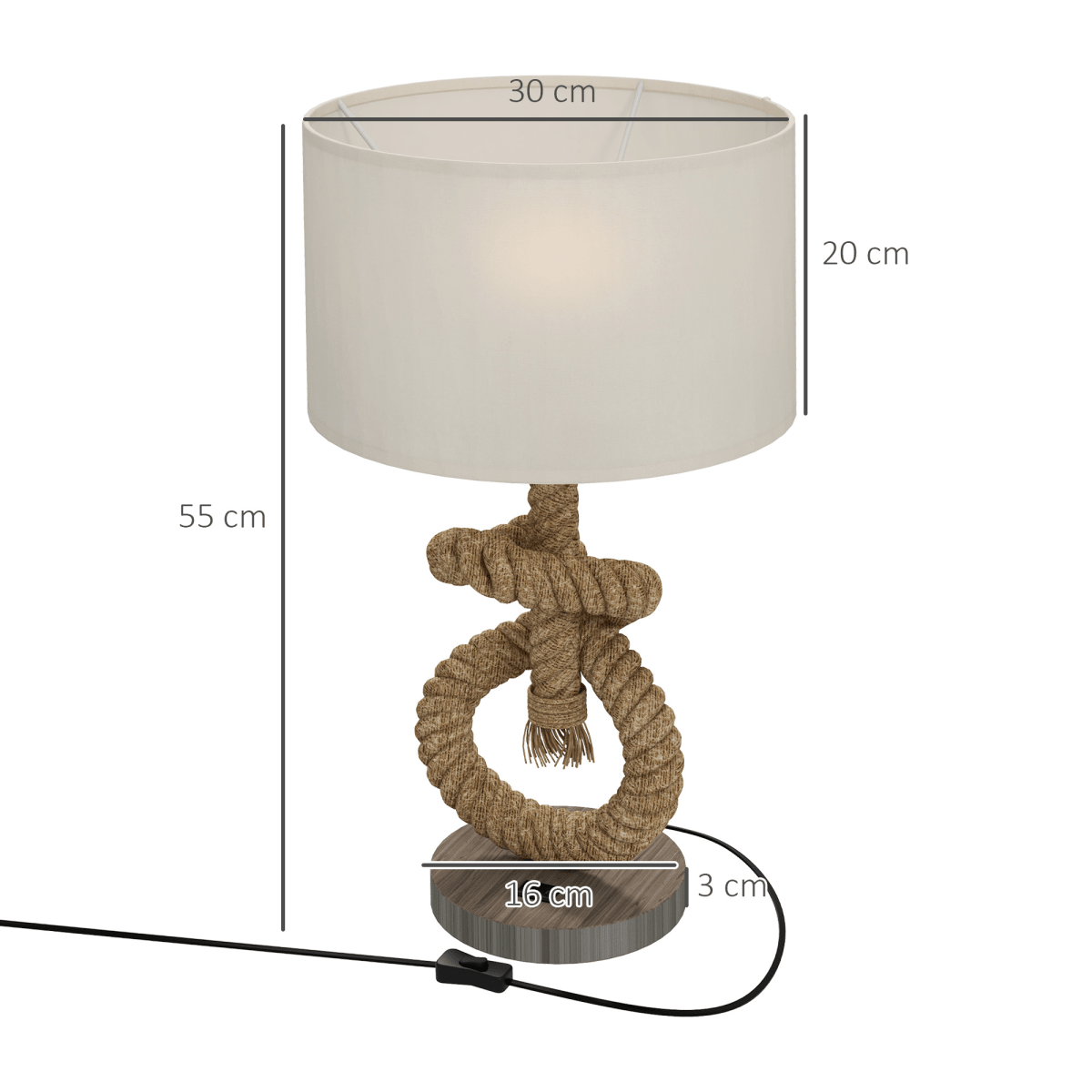HOMCOM LED Nautical Table Lamp with USB Charging Port for Bedroom Living Room | Luxury Home Accessories | Heulog Glow